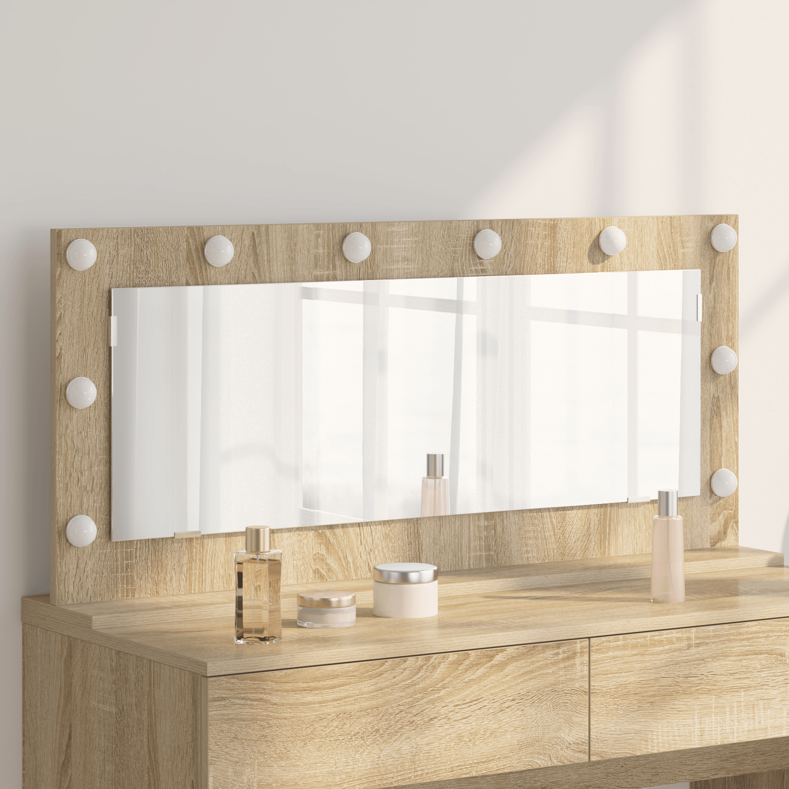 Oglinda de toaleta cu lumini LED Sonoma Oak 100x45x18 cm