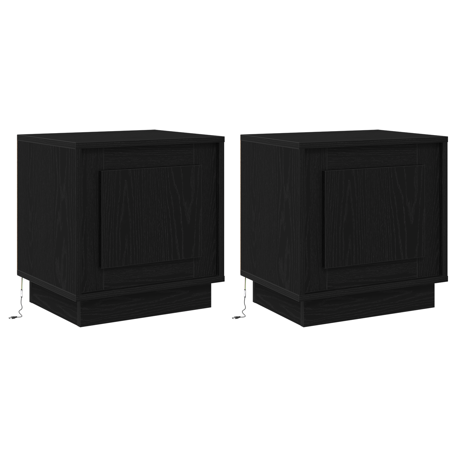 Noptiera cu lumini LED 2 buc Negru Stejar 44x34,5x45 cm — imaginea 2
