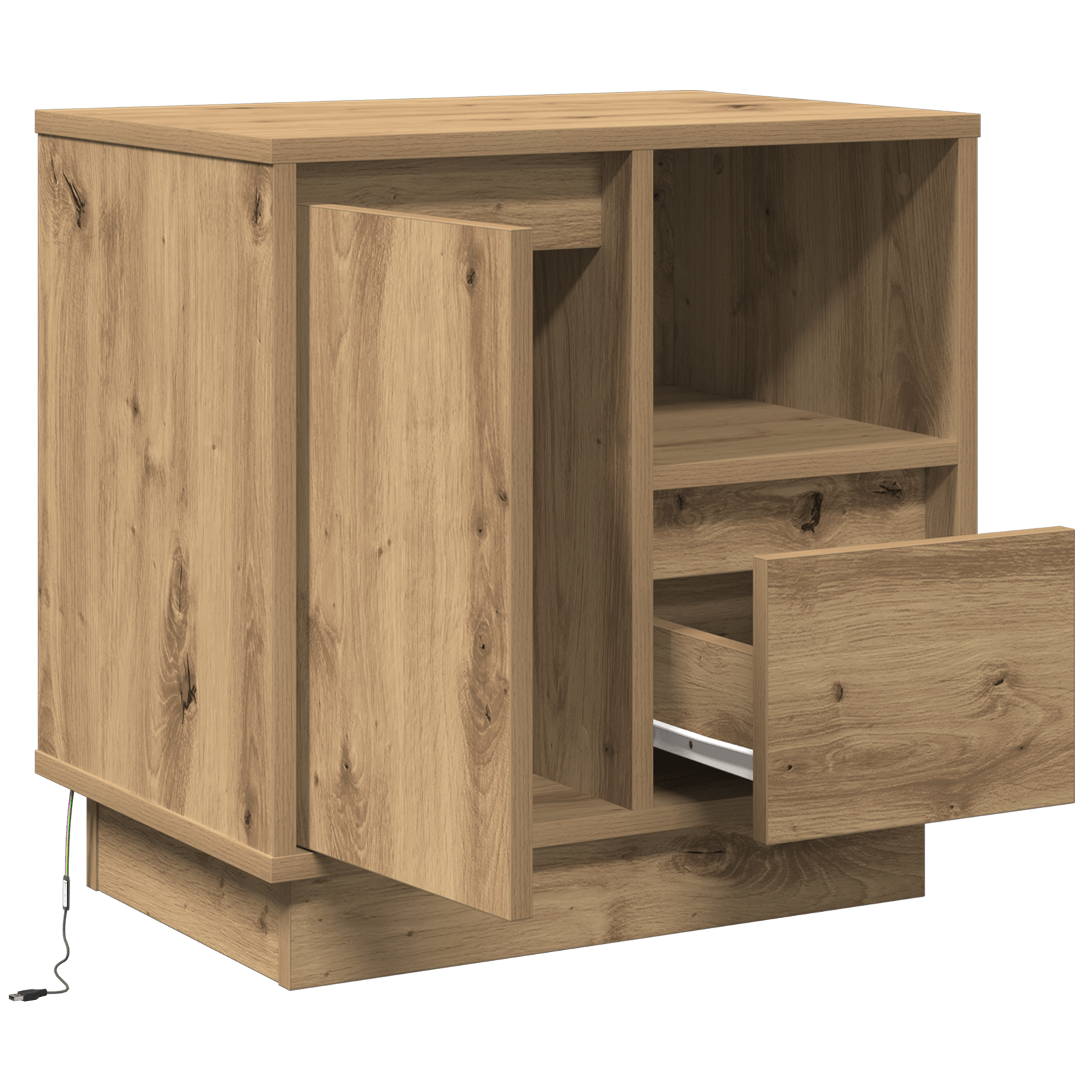 Noptiera cu LED 2 buc Artisan Stejar 50x34,5x50 cm — imaginea 3