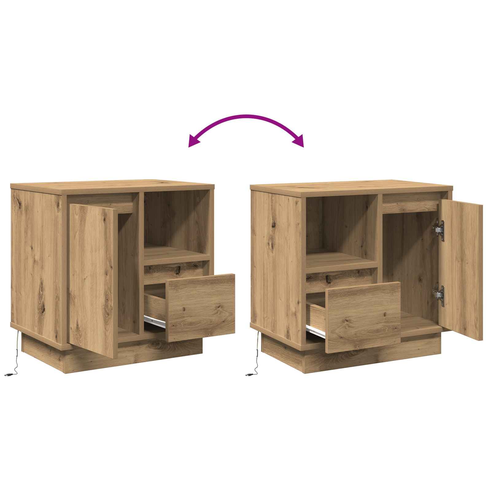 Noptiera cu LED 2 buc Artisan Stejar 50x34,5x50 cm — imaginea 10