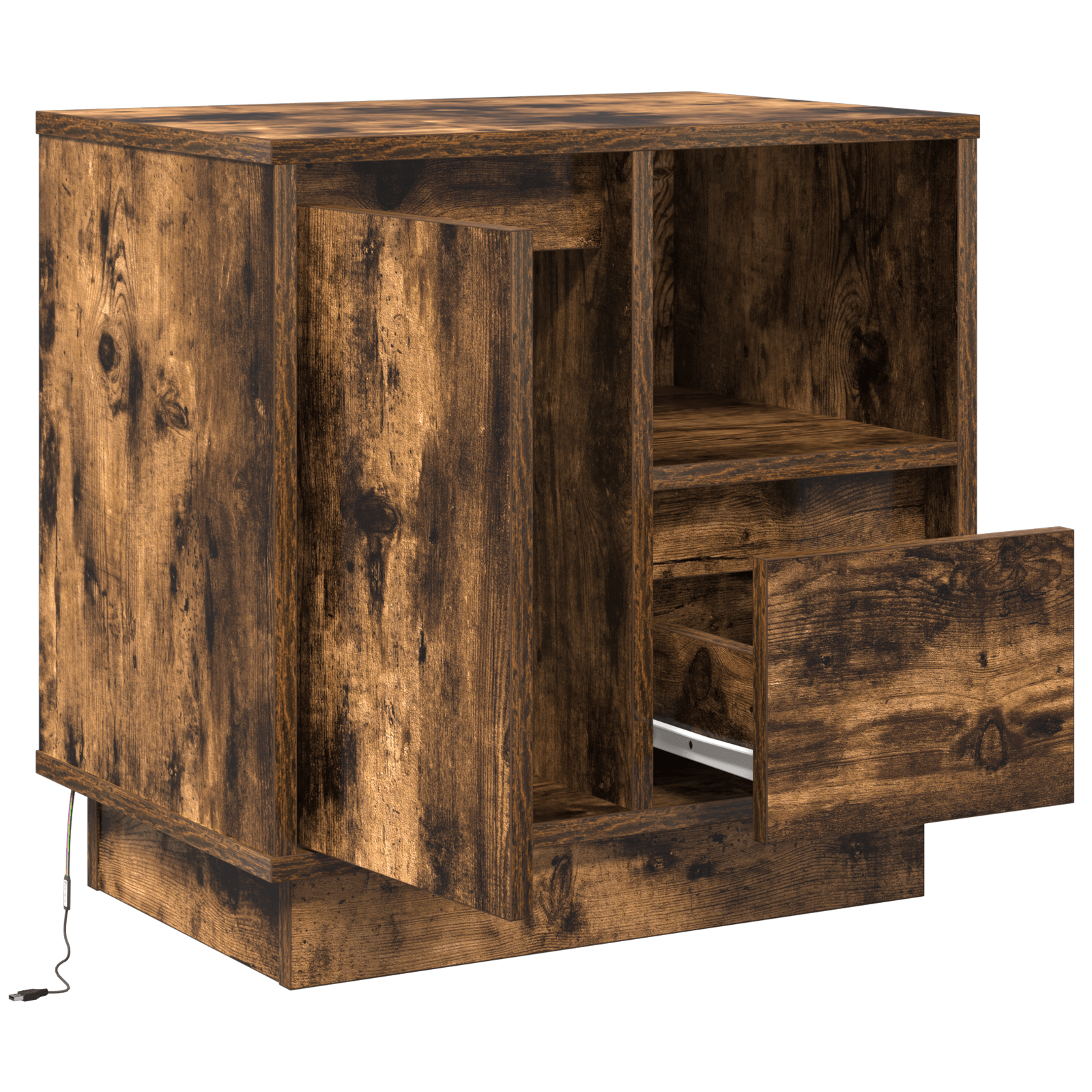 noptiera cu lumini LED stejar fumuriu 50x34,5x50 cm — imaginea 5