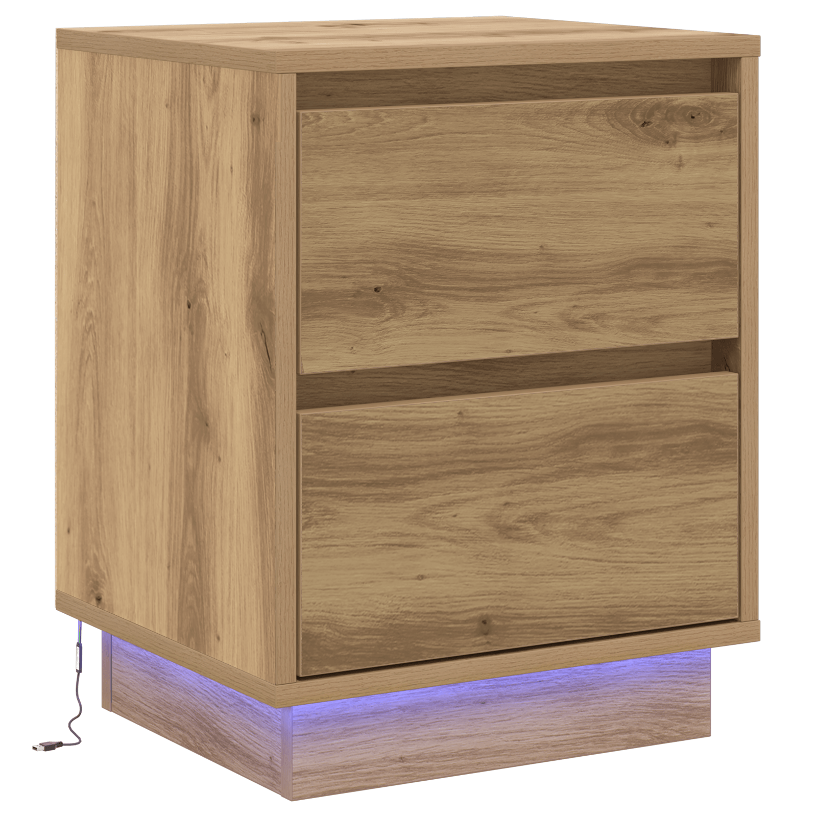 Noptiera cu lumini LED Stejar Artizanal 39x34.5x50 cm — imaginea 2