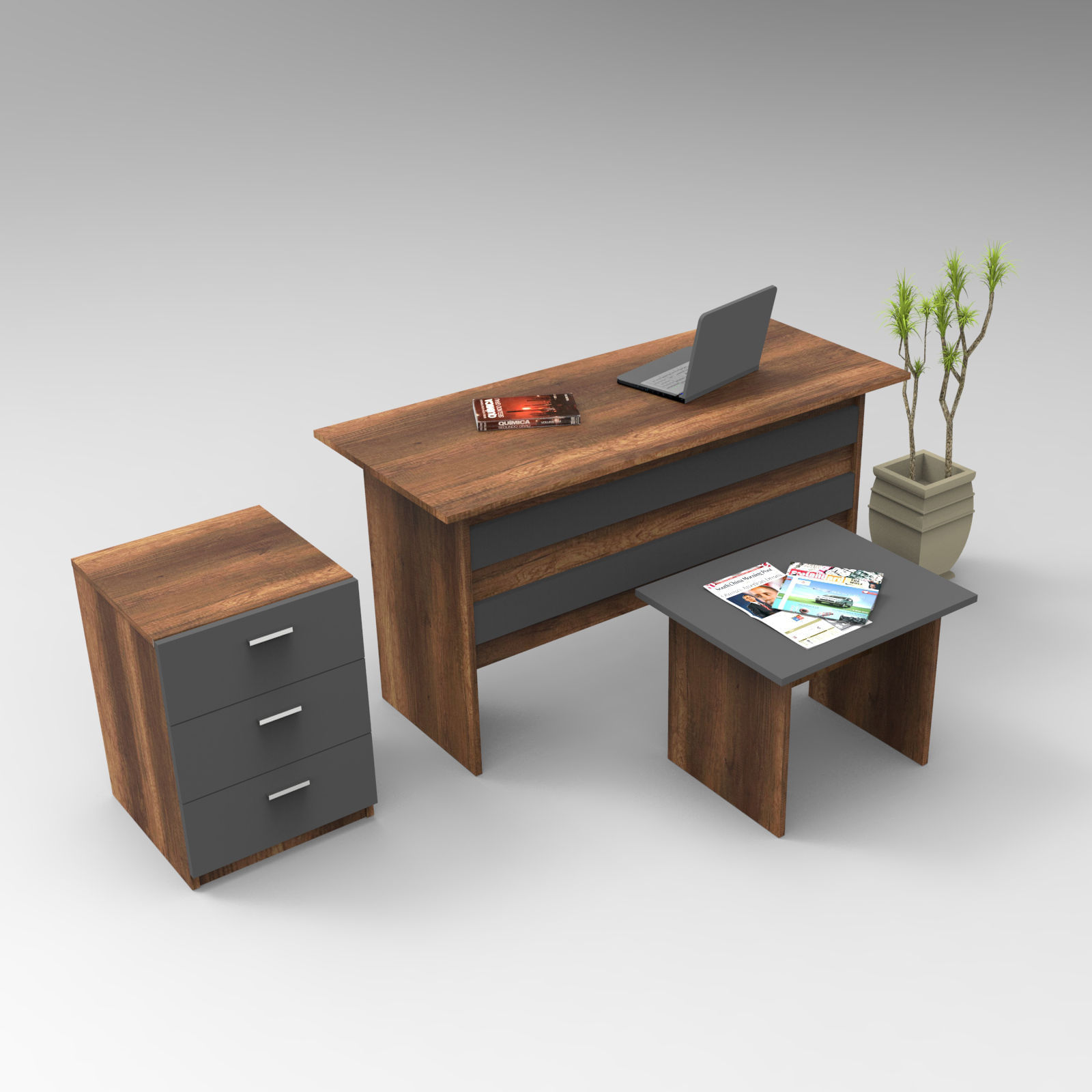 Set mobilier birou, Hanah Home, pal melaminat, nuc si antracit, 956LCS2104