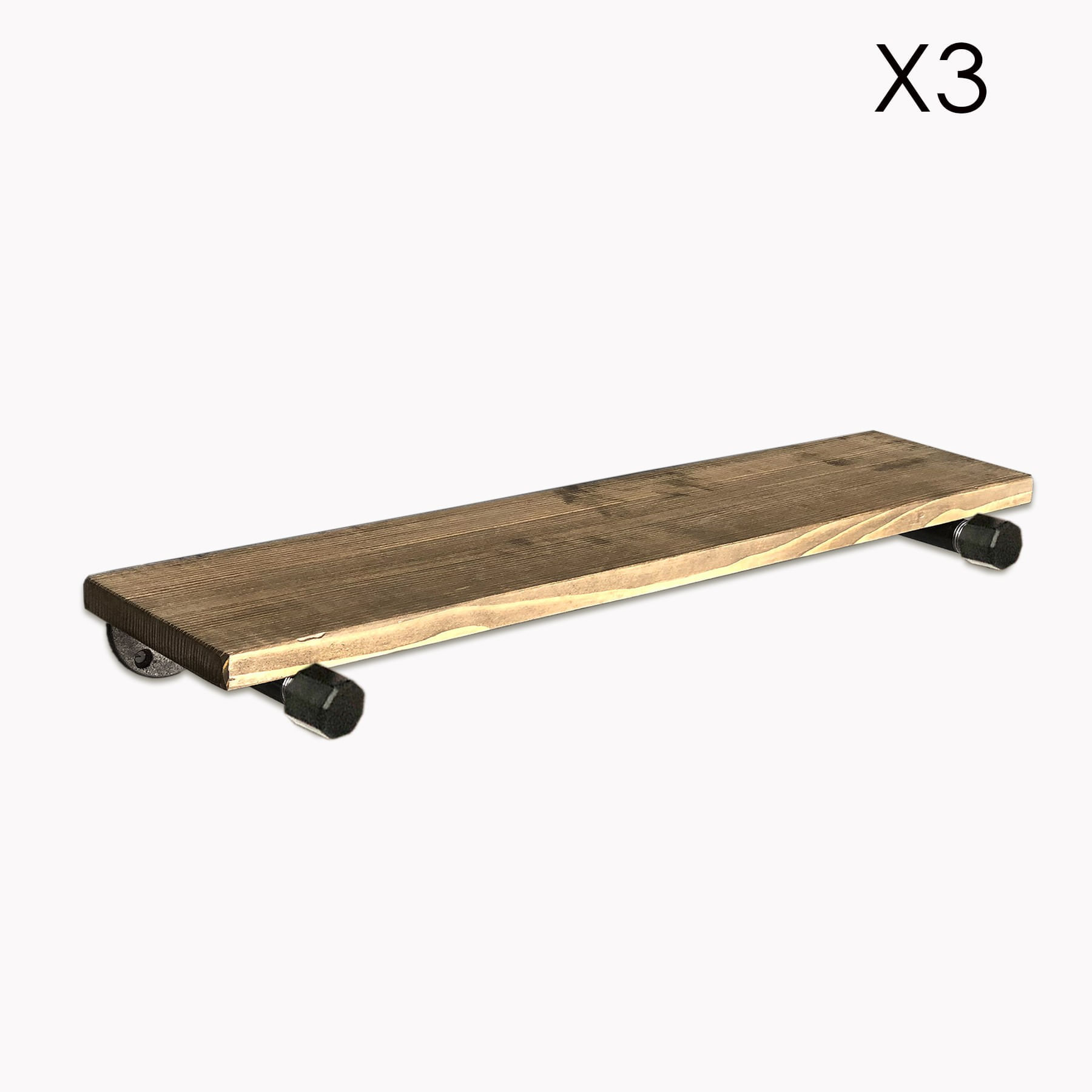 Raft cu tevi, Hanah Home, lemn de molid, nuc si negru, 60x14x8 cm (3 bucati) — imaginea 4