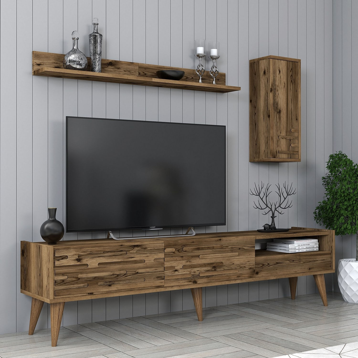 Comoda tv, Hanah Home, pal melaminat, nuc, 180x45x35 cm, 845HCT5345 — imaginea 5