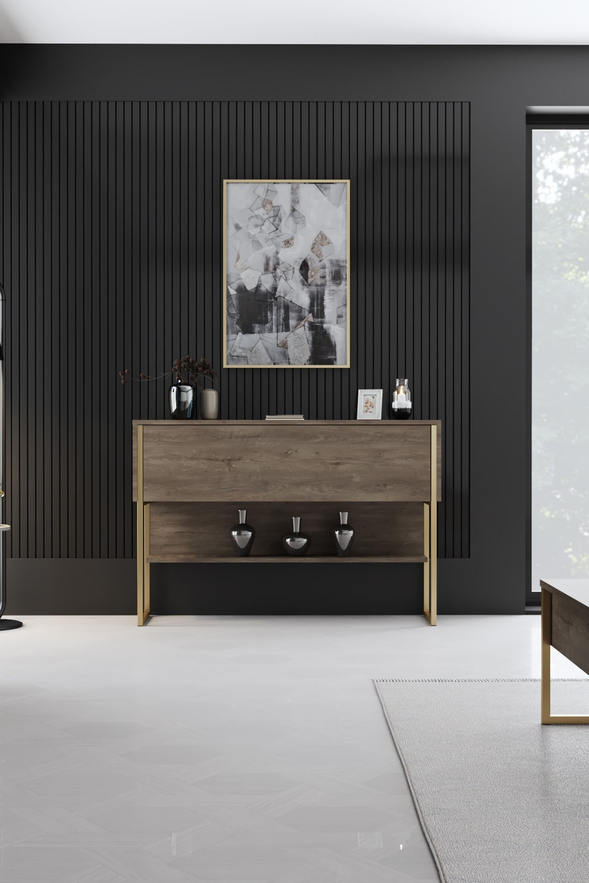 Comoda, Hanah Home, pal melaminat, auriu si nuc, 120x80x30 cm — imaginea 7