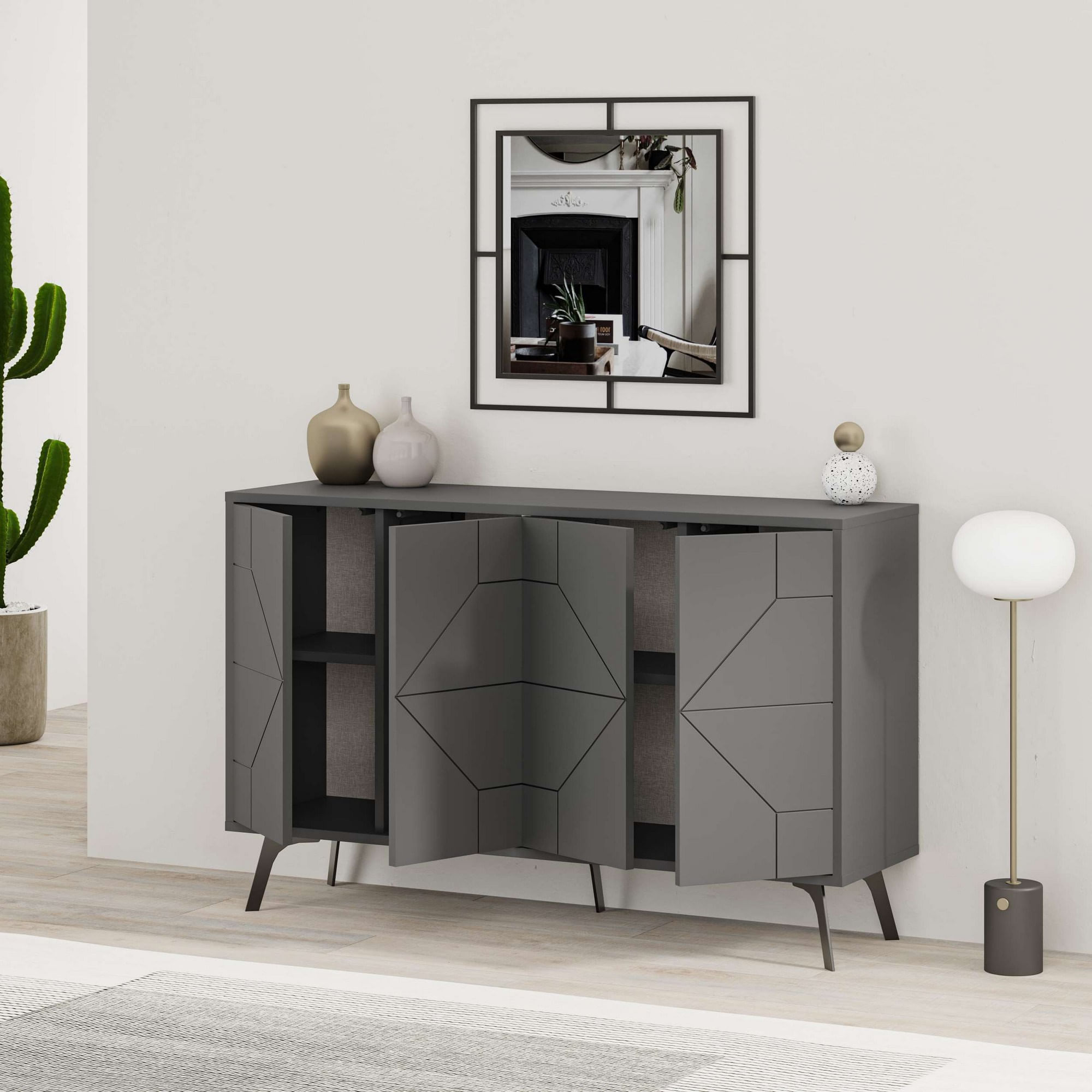 Consola, Hanah Home, pal melaminat, antracit, 123x35x62.4 cm — imaginea 2