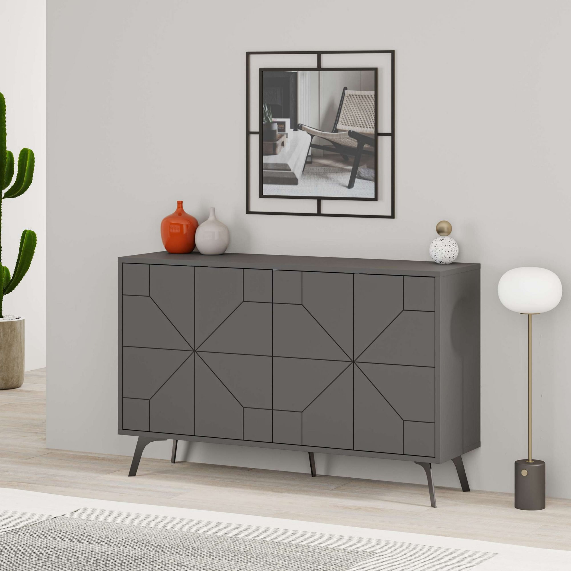 Consola, Hanah Home, pal melaminat, antracit, 123x35x62.4 cm — imaginea 3