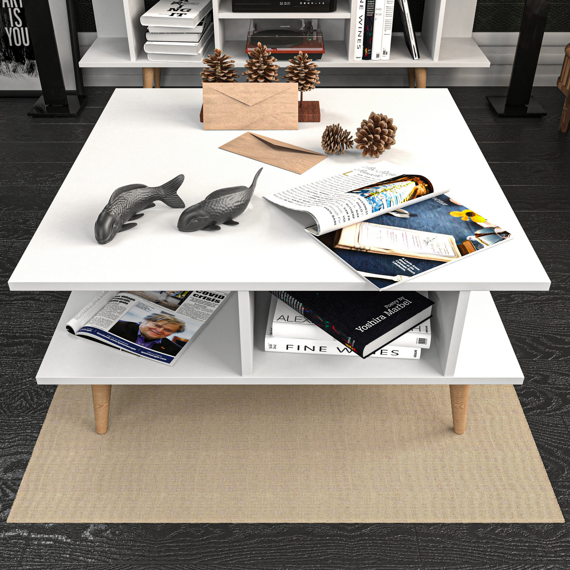 Masuta de cafea, Hanah Home, pal melaminat, alb, 89x89x44 cm — imaginea 3