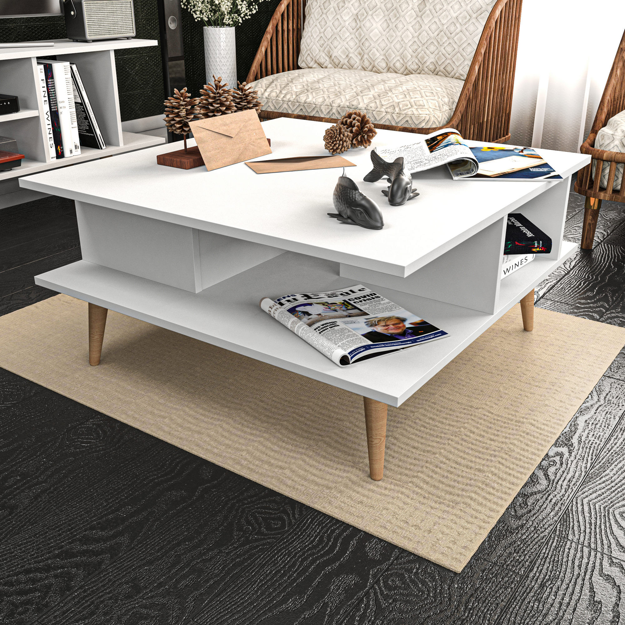 Masuta de cafea, Hanah Home, pal melaminat, alb, 89x89x44 cm — imaginea 4