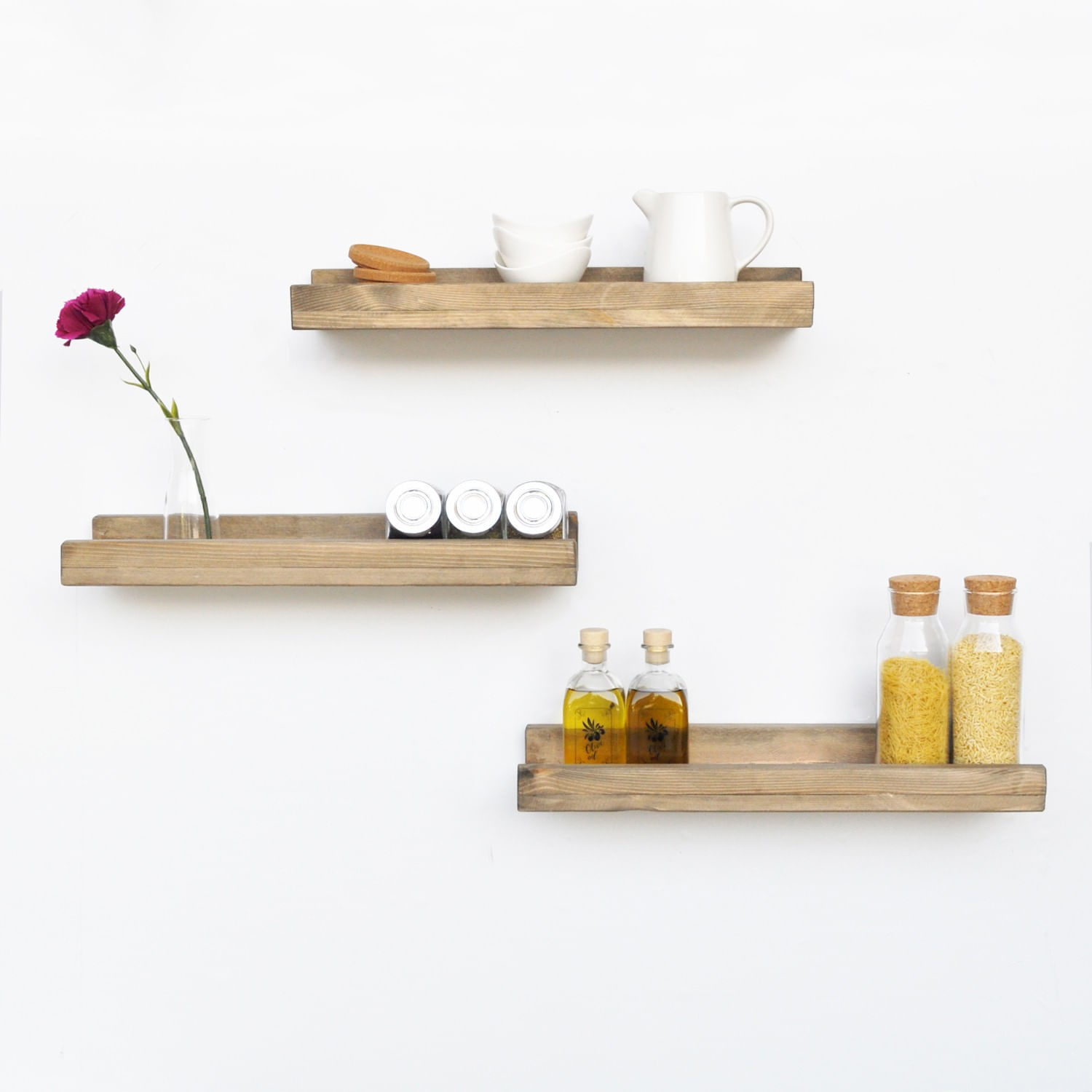 Raft de perete, Hanah Home, lemn de molid, nuc, 50x6x13 cm, set 3 bucati — imaginea 2