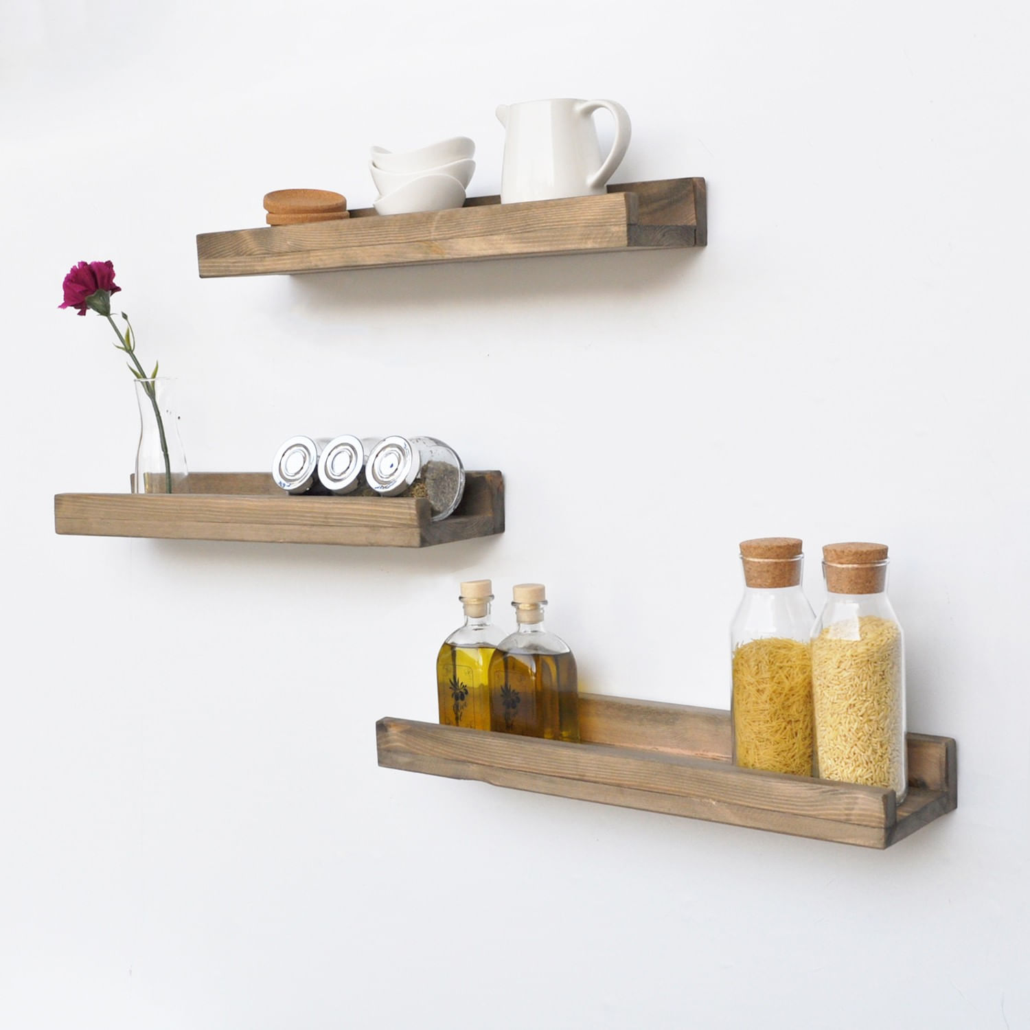 Raft de perete, Hanah Home, lemn de molid, nuc, 50x6x13 cm, set 3 bucati — imaginea 3