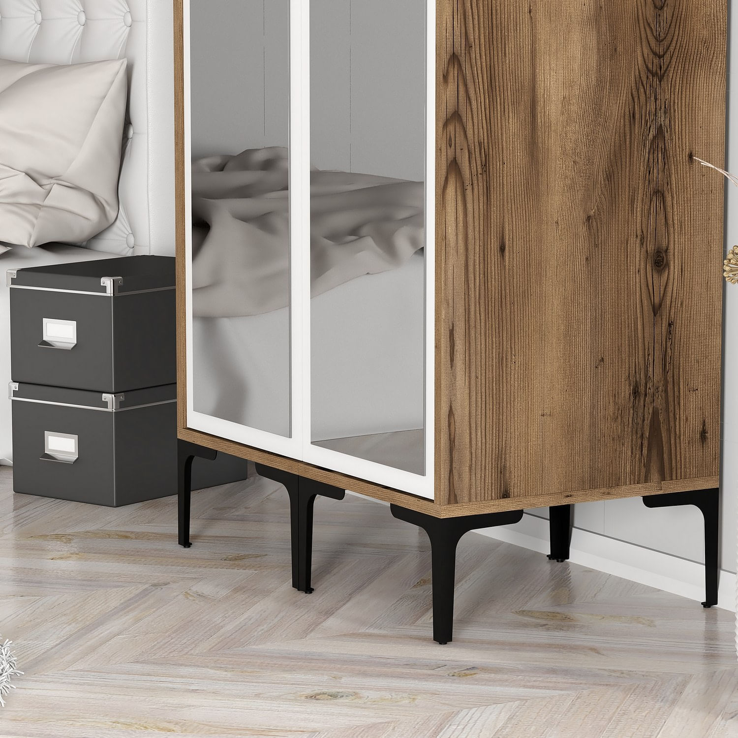 Sifonier, Hanah Home, pal melaminat, nuc si alb, 80x47.5x201.4 cm, 845HCT5435 — imaginea 4