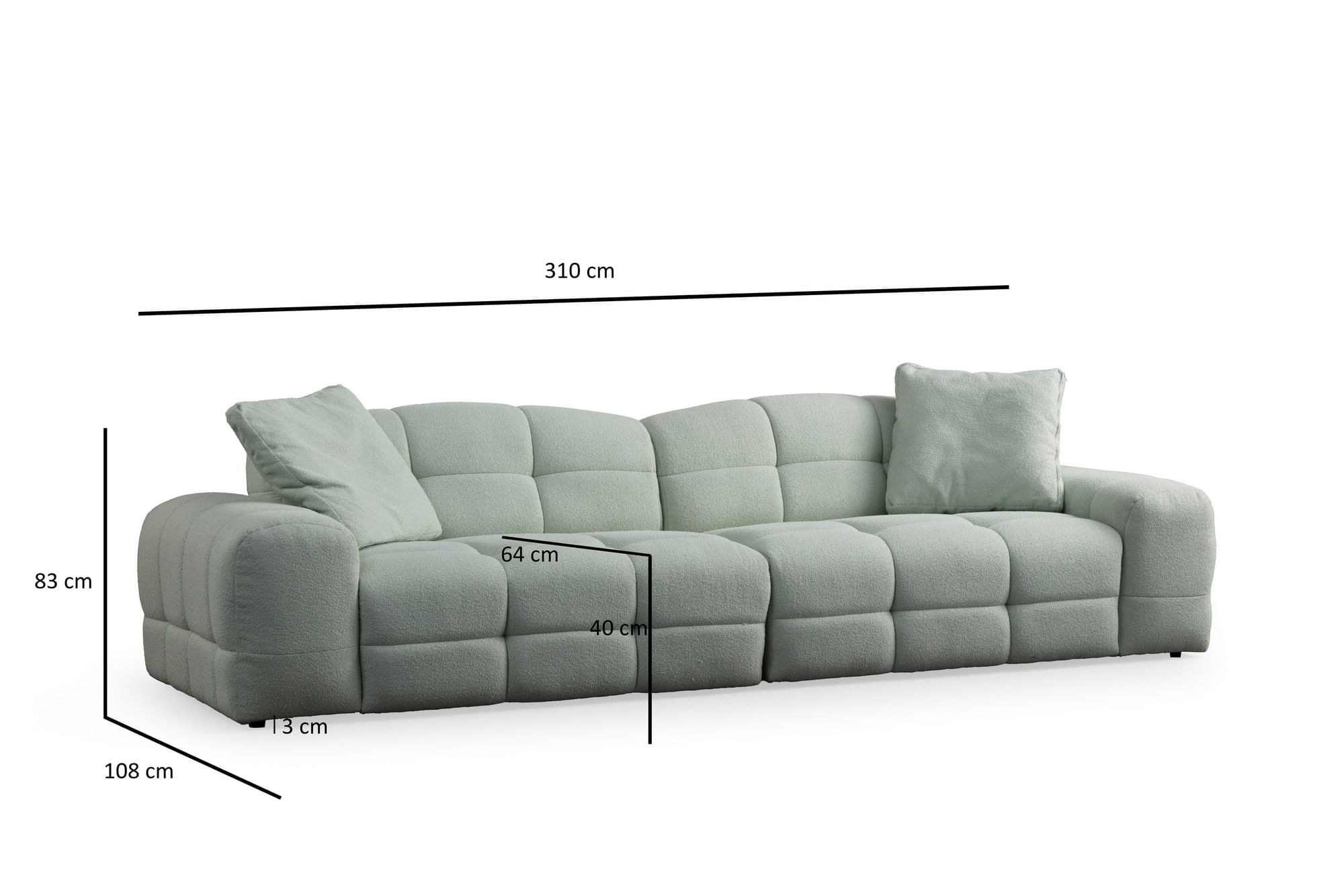Canapea 3 locuri, Atelier Del Sofa, poliester, verde pal, 310x108x83 cm — imaginea 6