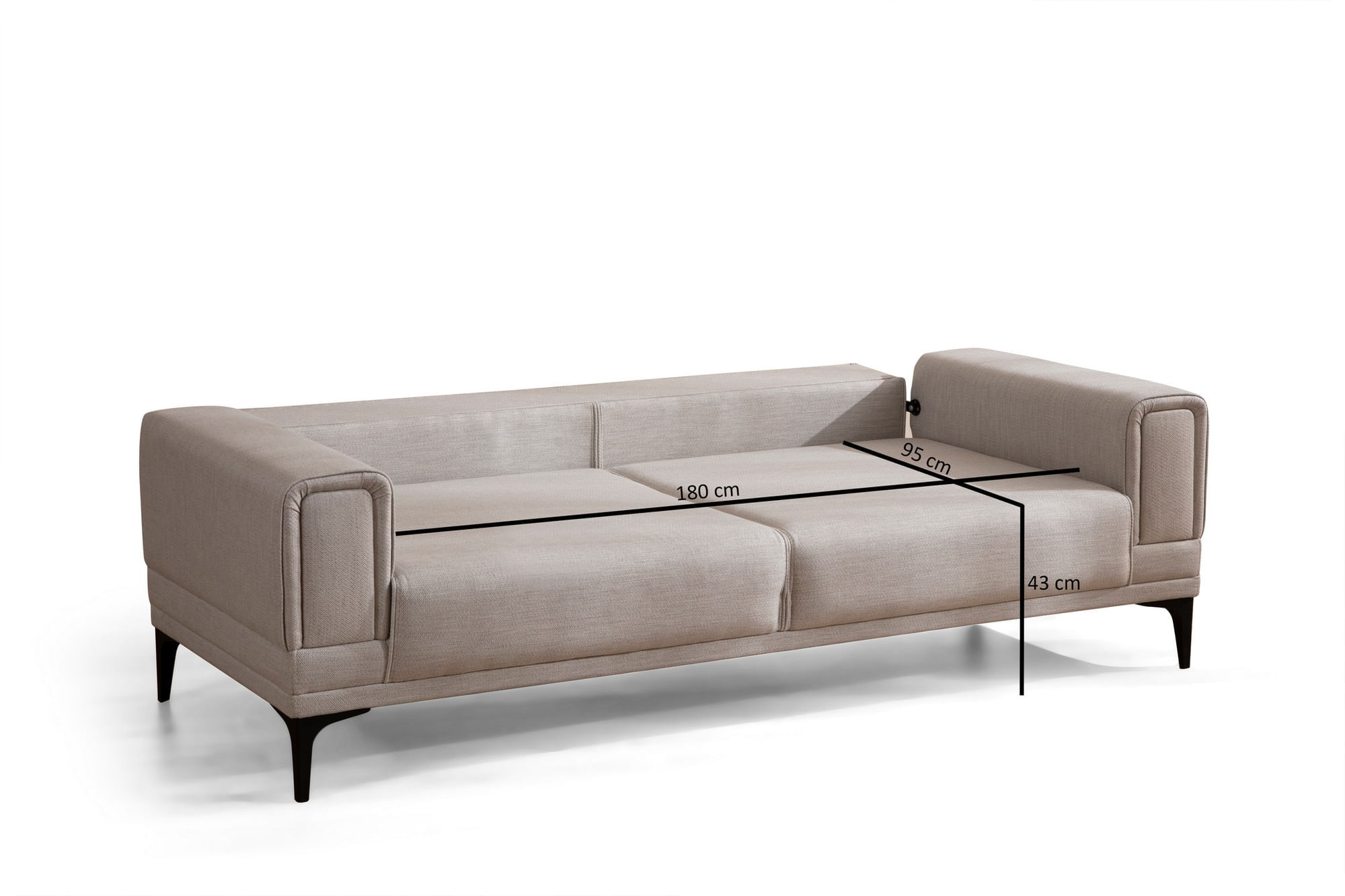 Canapea extensibila 3 locuri, Atelier Del Sofa, lemn de fag si placi aglomerate, ecru, 215x85x77 cm — imaginea 3