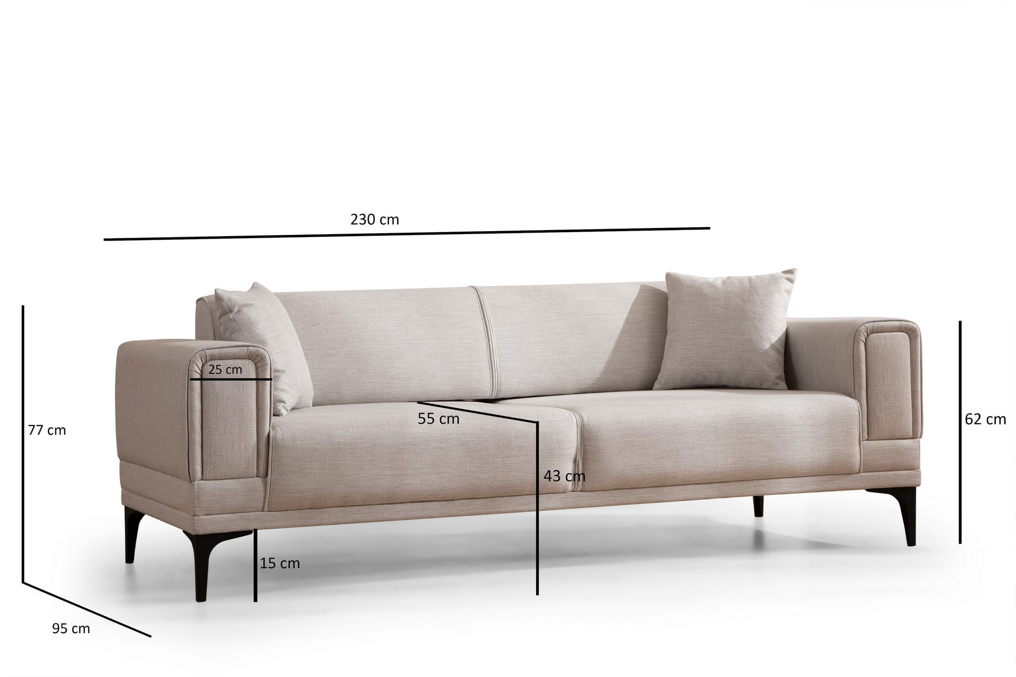 Canapea extensibila 3 locuri, Atelier Del Sofa, lemn de fag si placi aglomerate, ecru, 215x85x77 cm — imaginea 4