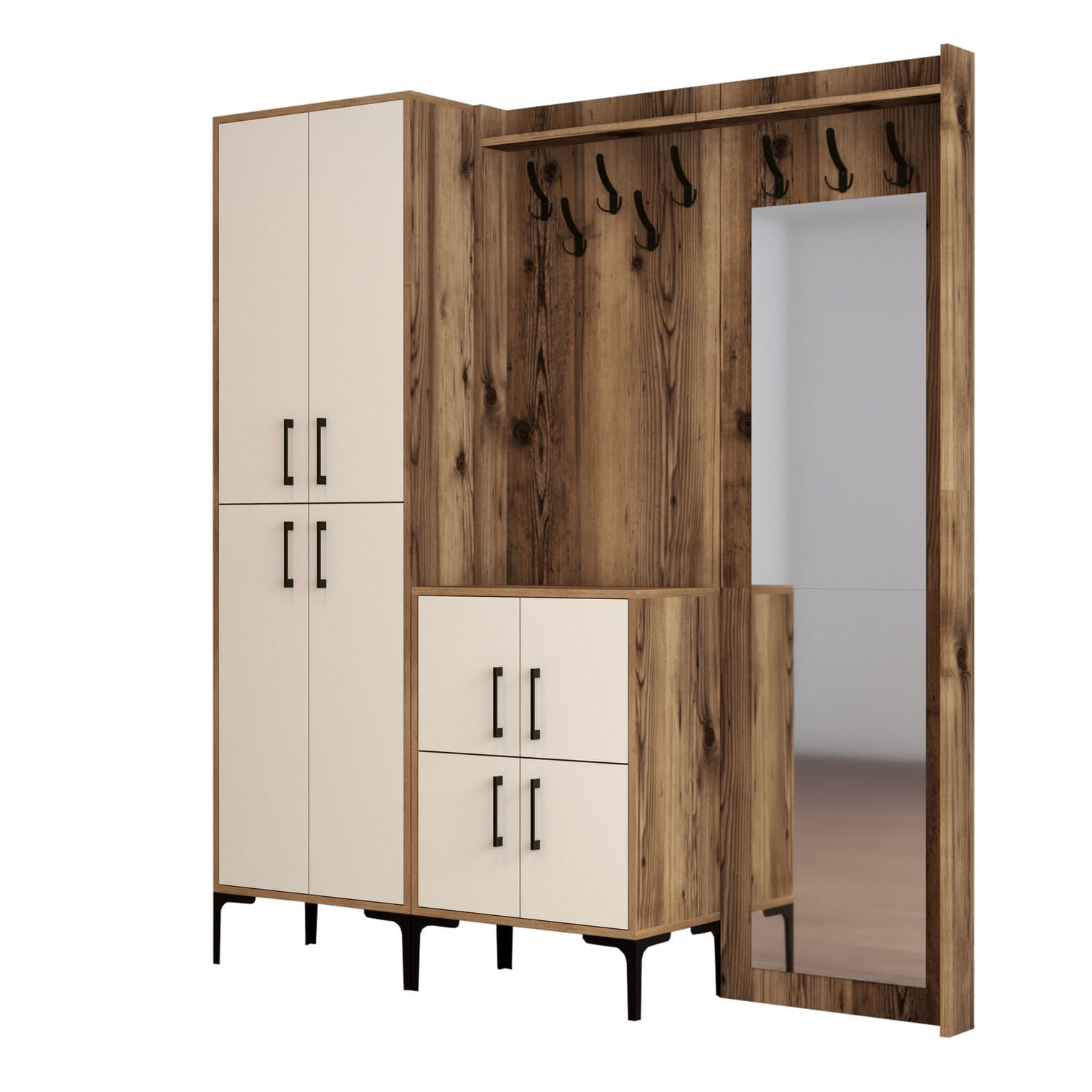 Cuier hol, Hanah Home, pal melaminat, nuc, crem, 180x35x200 cm