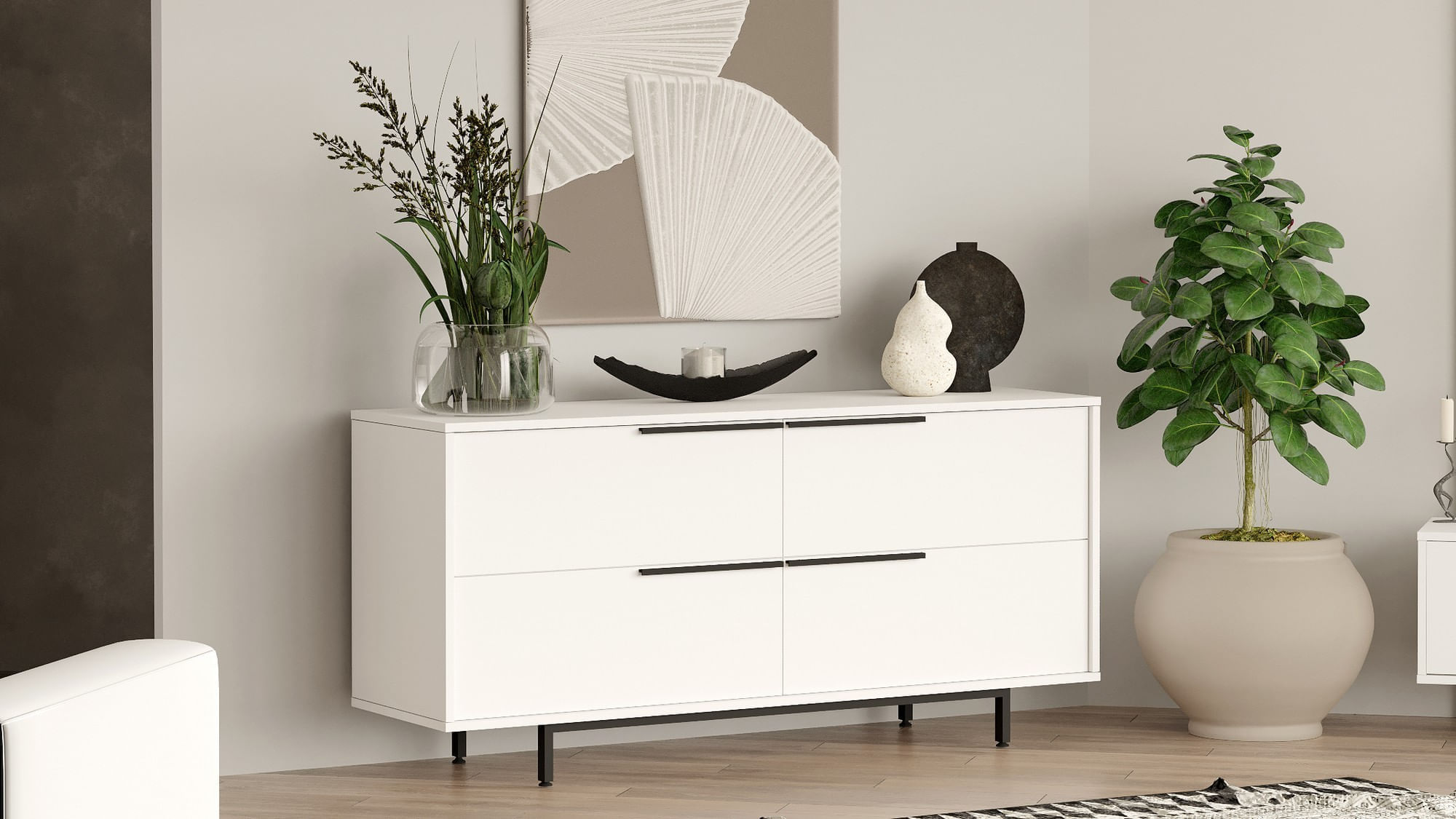 Consola, Hanah Home, pal melaminat, alb, 160x44.5x74.3 cm — imaginea 4