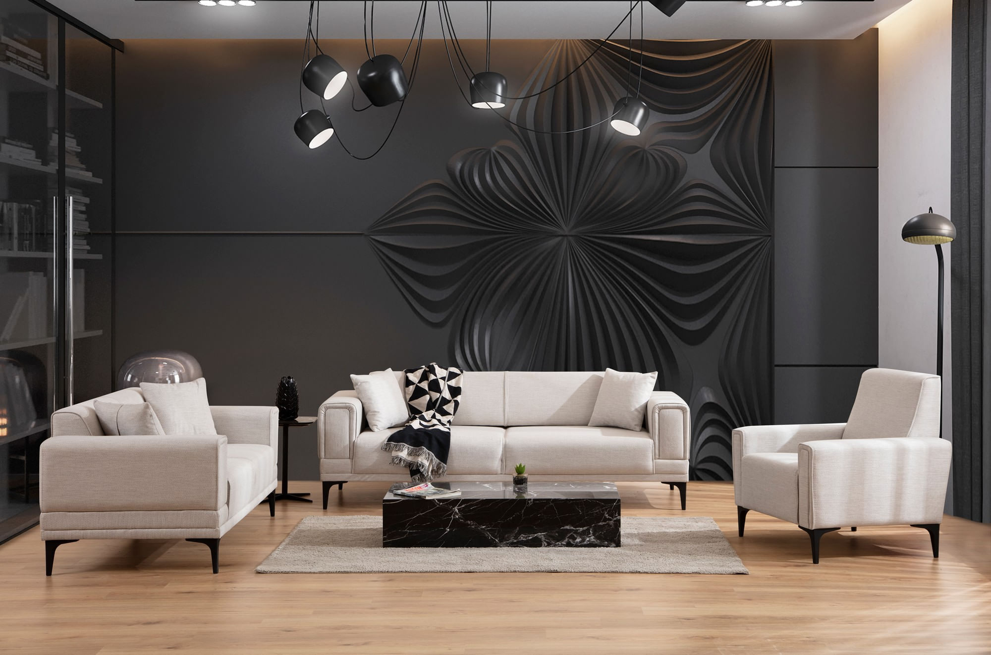 Canapea extensibila 3 locuri, Atelier Del Sofa, lemn de fag si placi aglomerate, ecru, 215x85x77 cm — imaginea 6