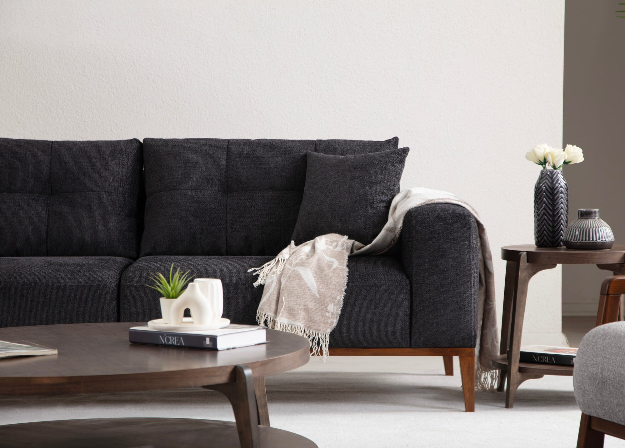 Canapea extensibila 3 locuri, Hanah Home, lemn fag si PAL, antracit, 225x92x75 cm — imaginea 5