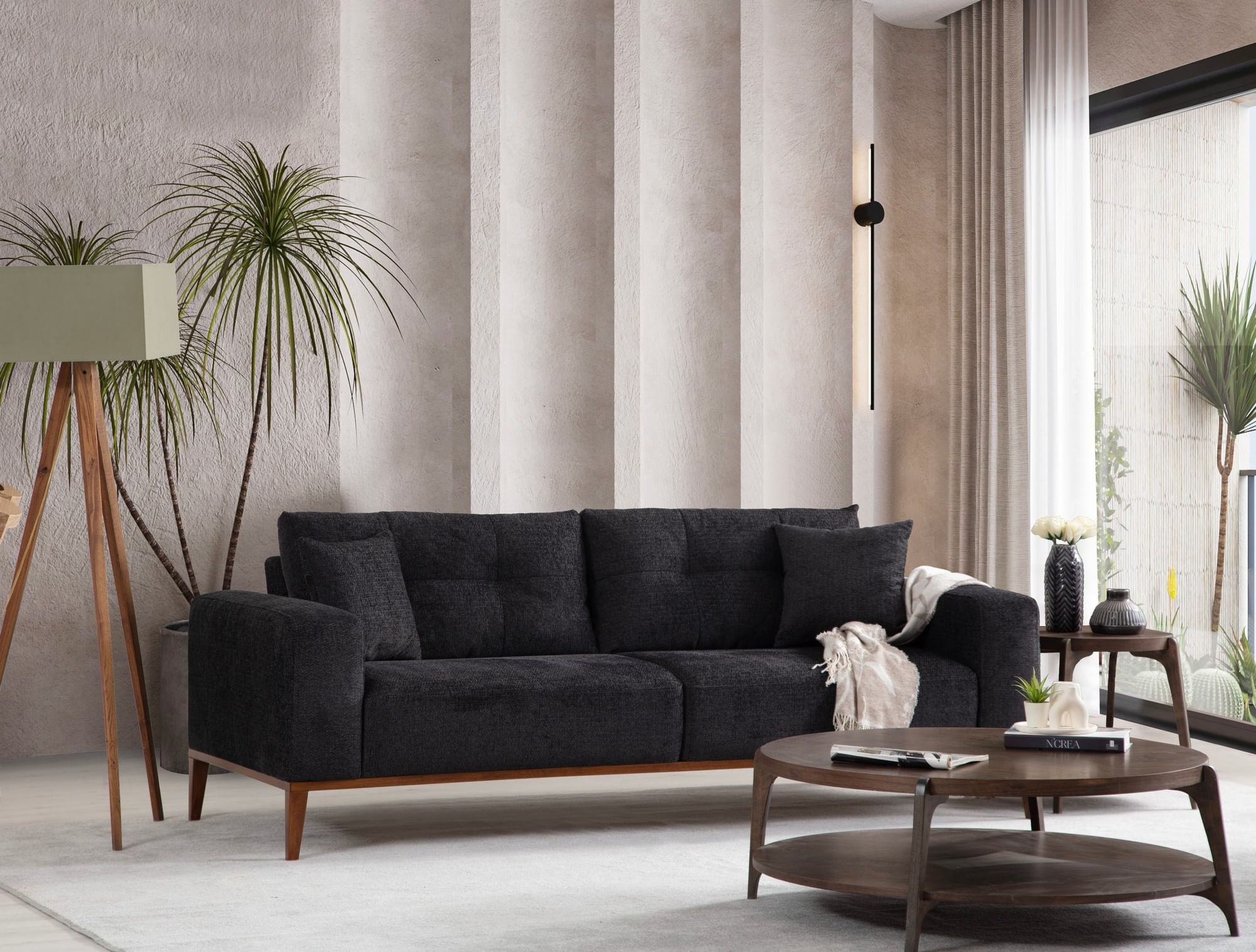 Canapea extensibila 3 locuri, Hanah Home, lemn fag si PAL, antracit, 225x92x75 cm — imaginea 7