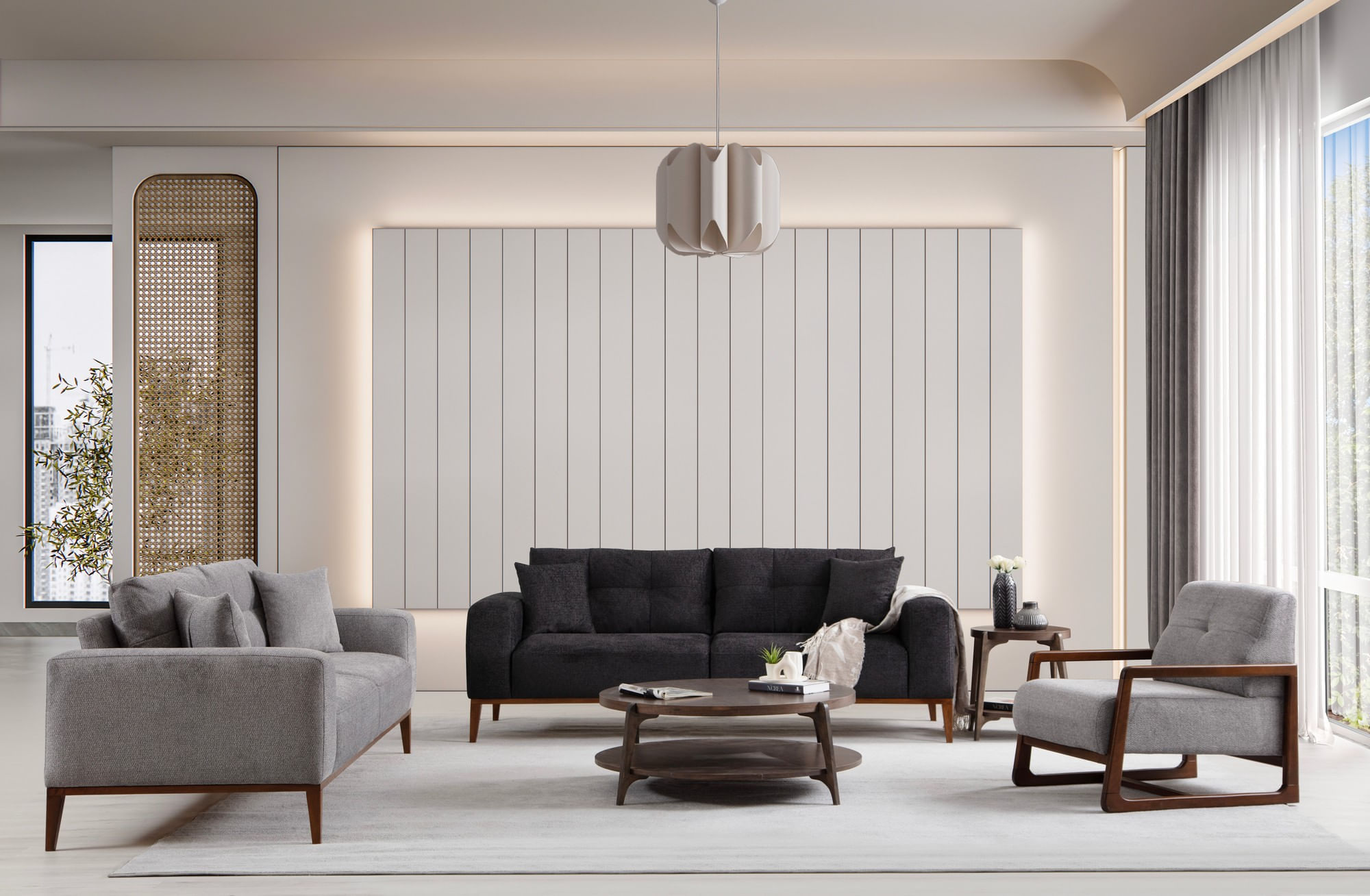 Canapea extensibila 3 locuri, Hanah Home, lemn fag si PAL, antracit, 225x92x75 cm — imaginea 8