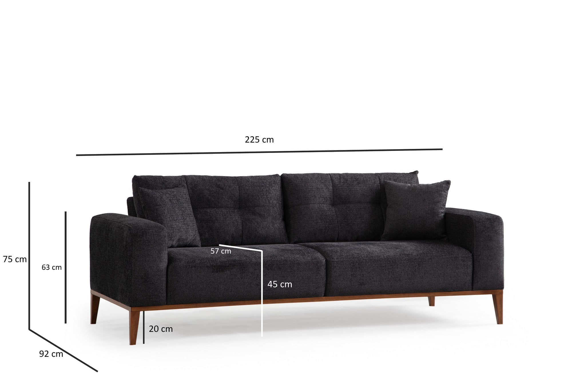 Canapea extensibila 3 locuri, Hanah Home, lemn fag si PAL, antracit, 225x92x75 cm — imaginea 10