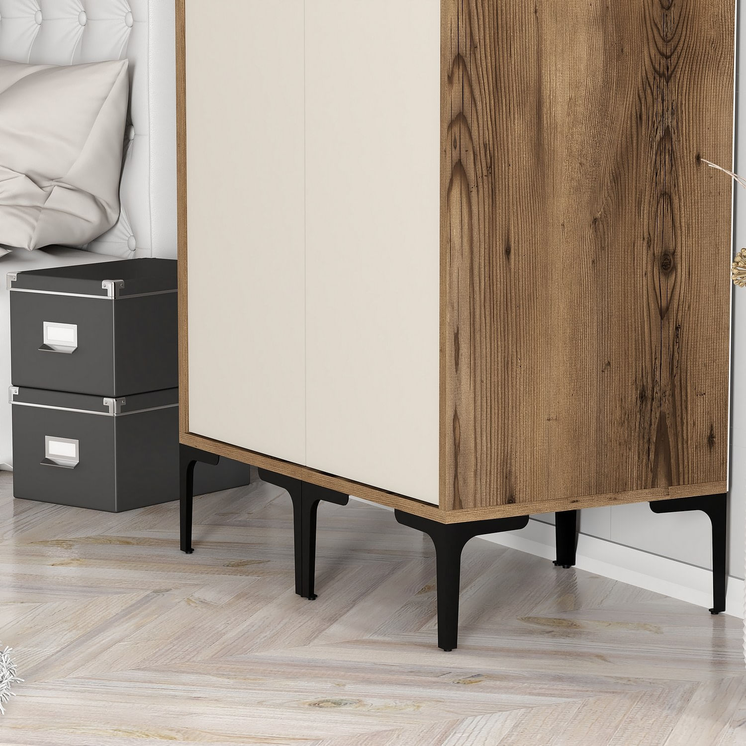 Sifonier, Hanah Home, pal melaminat, nuc si crem, 80x201.4x47.5 cm — imaginea 2