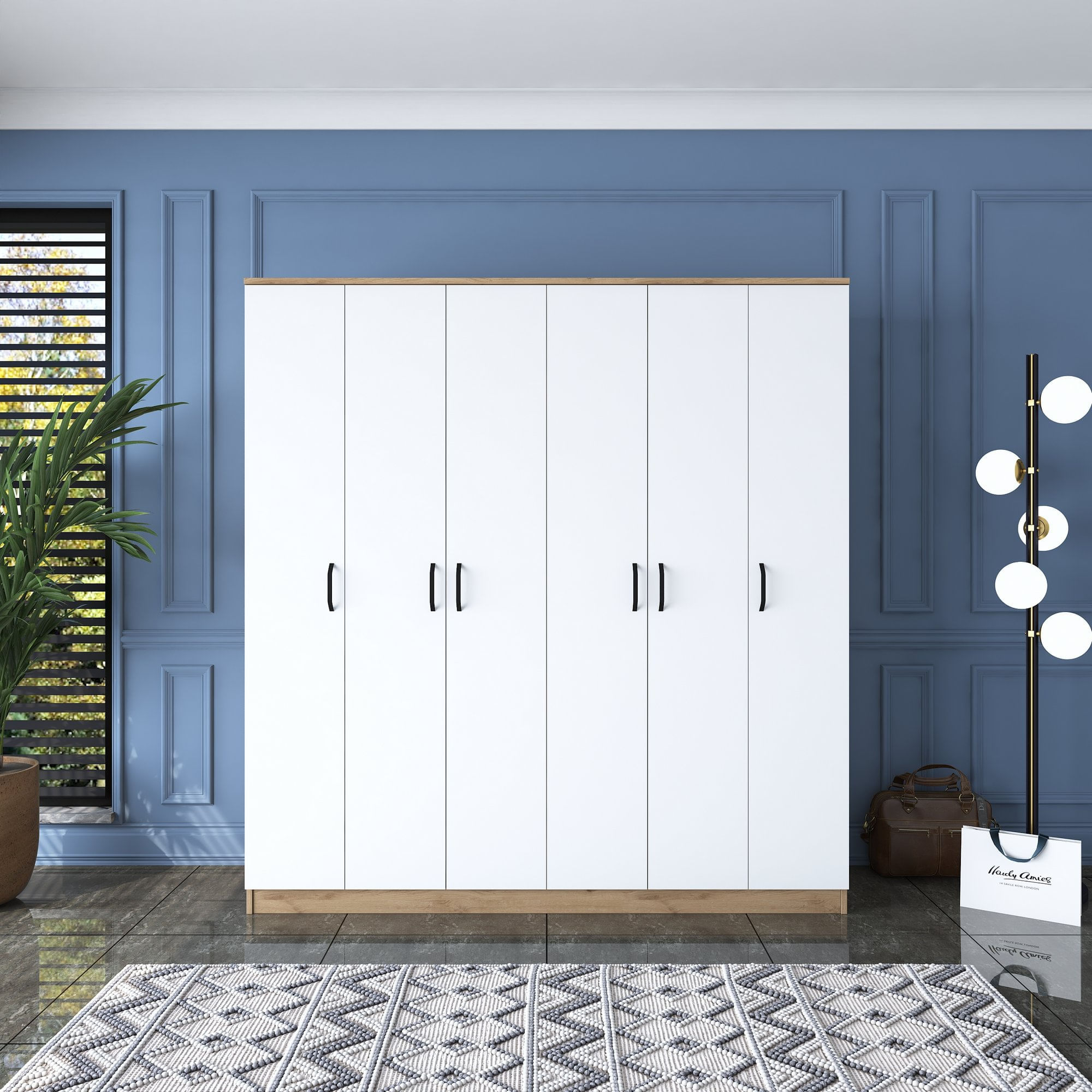 Dulap, Hanah Home, pal melaminat, nuc si alb, 180x47.3x190.8 cm — imaginea 2