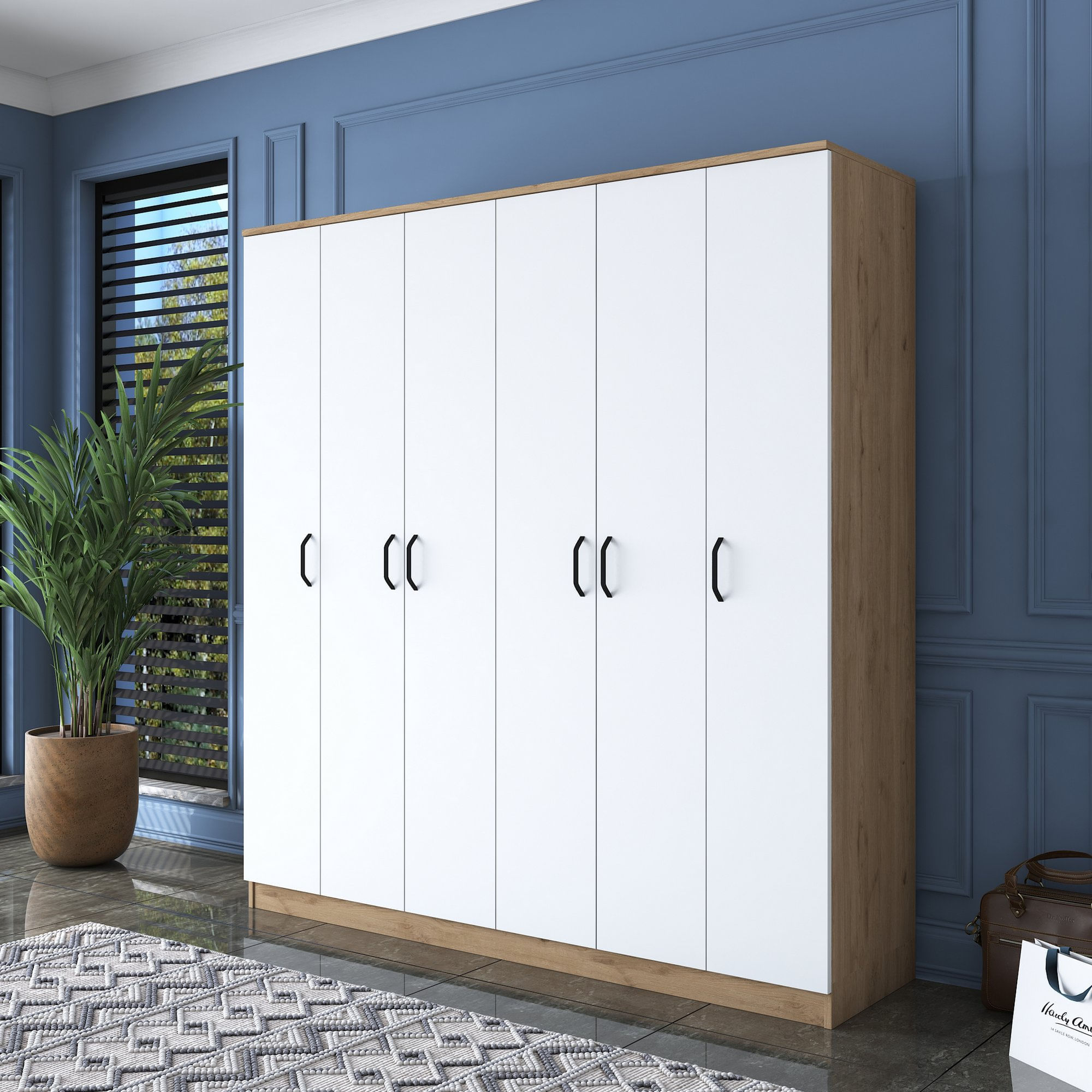 Dulap, Hanah Home, pal melaminat, nuc si alb, 180x47.3x190.8 cm — imaginea 3