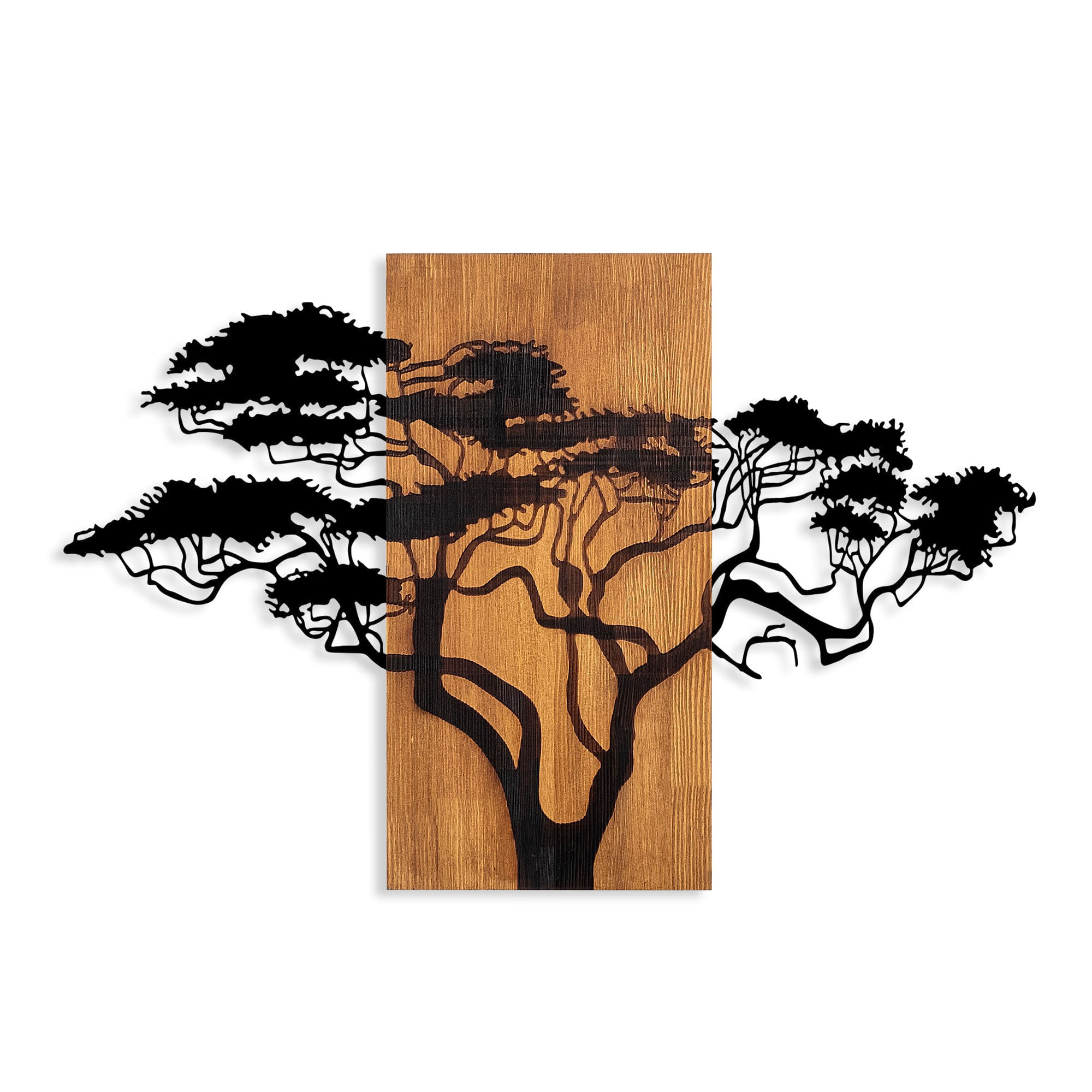 Accesoriu decorativ de perete, Wallxpert, lemn, nuc si negru, 90x58 cm, 891TNL3152
