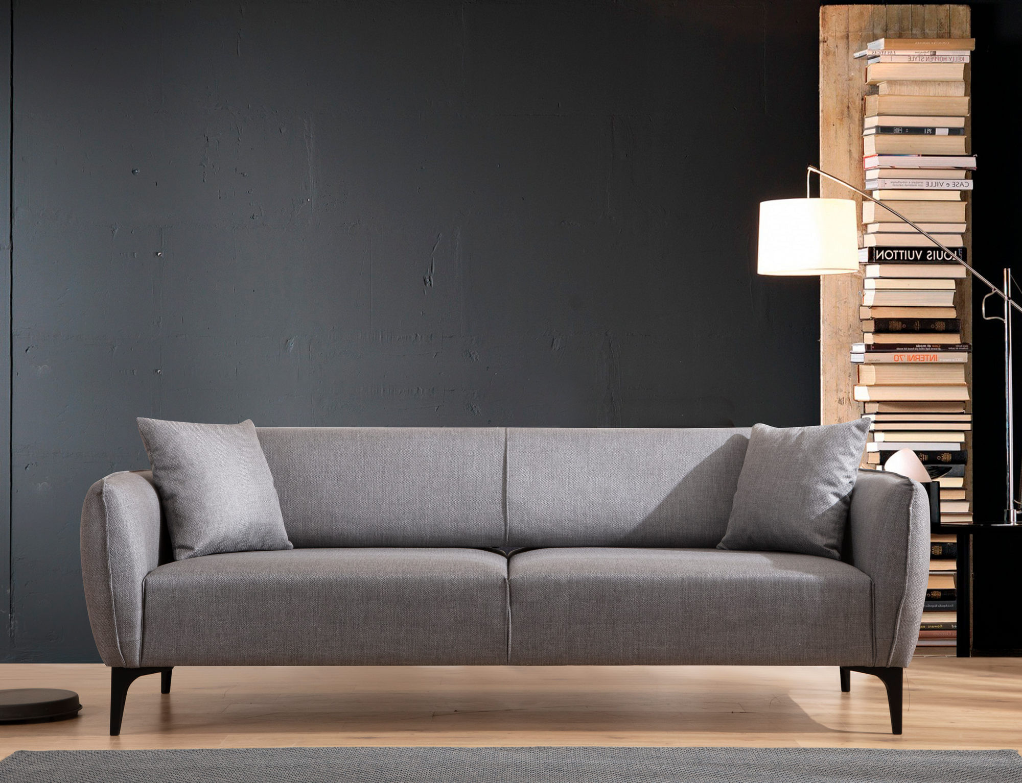 Canapea 3 locuri, Hanah Home, material textil, gri, 220x95x67 cm — imaginea 3