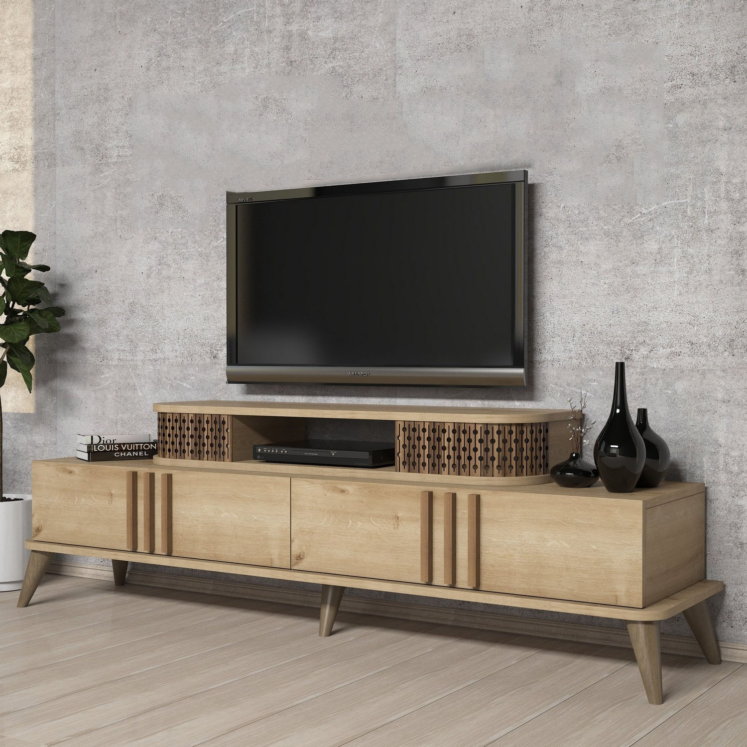 Comoda tv, Hanah Home, pal melaminat, stejar, 168x51x39 cm — imaginea 2