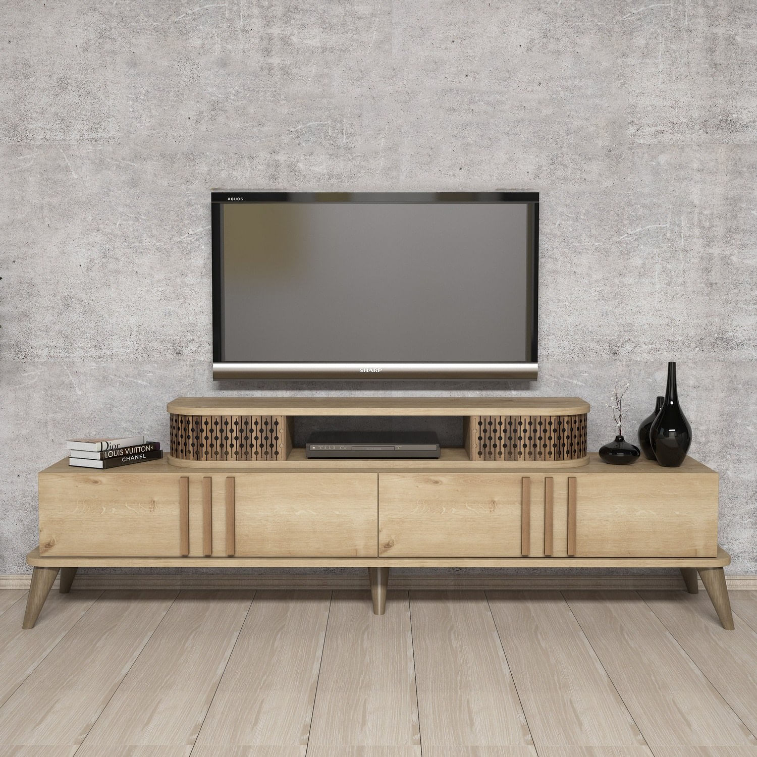 Comoda tv, Hanah Home, pal melaminat, stejar, 168x51x39 cm — imaginea 3