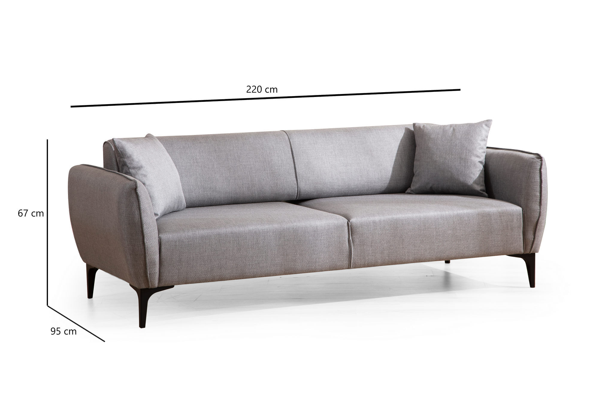 Canapea 3 locuri, Hanah Home, material textil, gri, 220x95x67 cm — imaginea 5