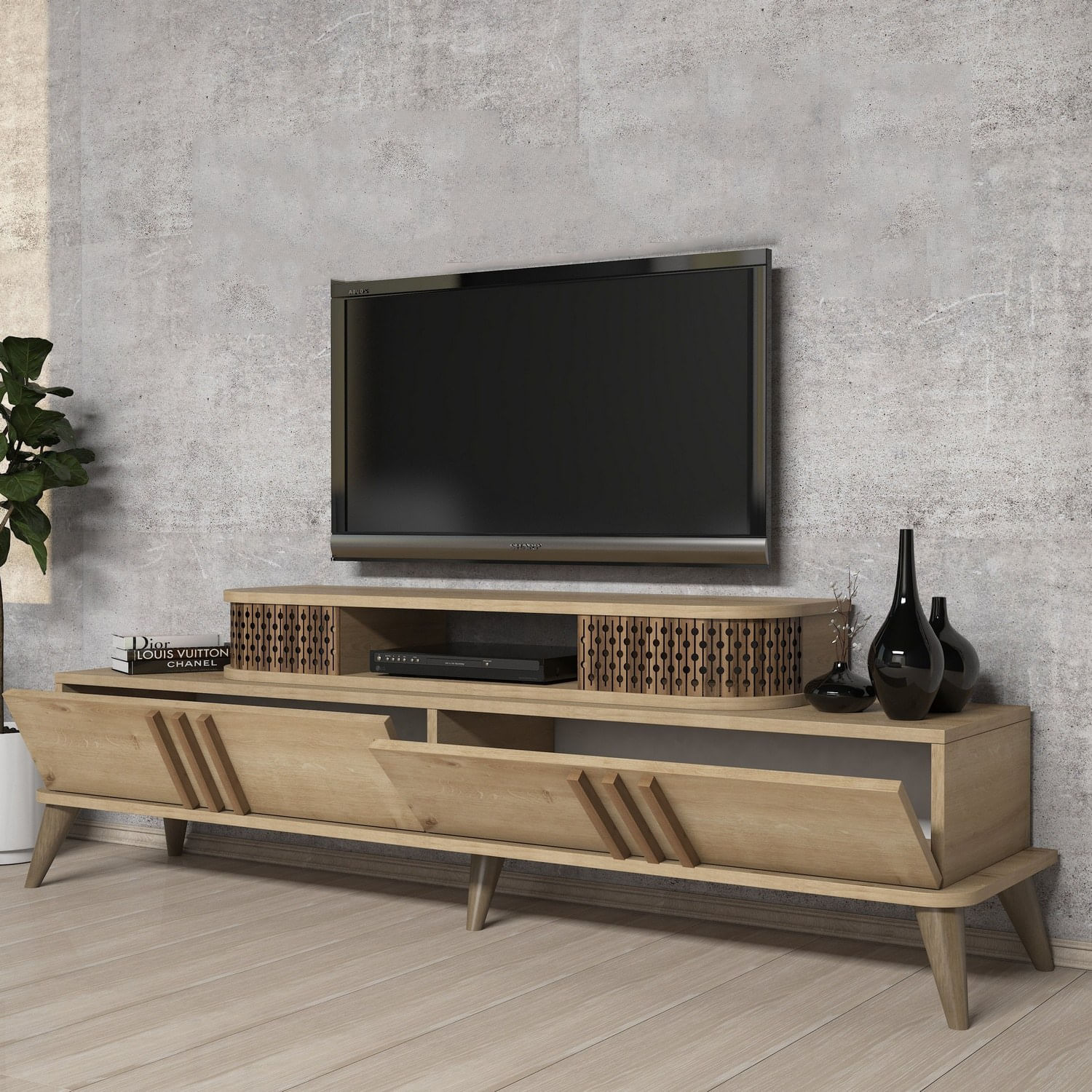Comoda tv, Hanah Home, pal melaminat, stejar, 168x51x39 cm — imaginea 4
