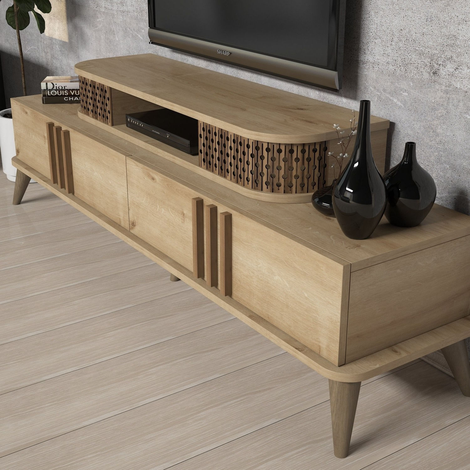 Comoda tv, Hanah Home, pal melaminat, stejar, 168x51x39 cm — imaginea 5