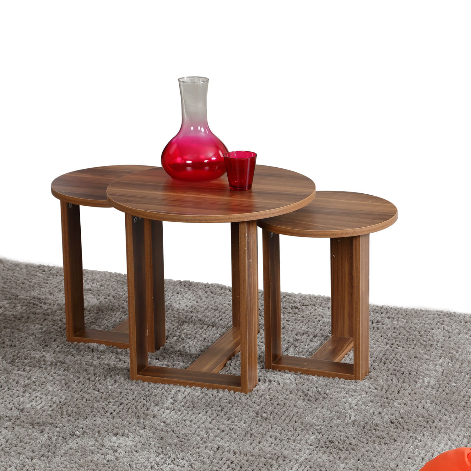 Set masute de cafea, Hanah Home, pal melaminat, nuc, 3 piese — imaginea 2