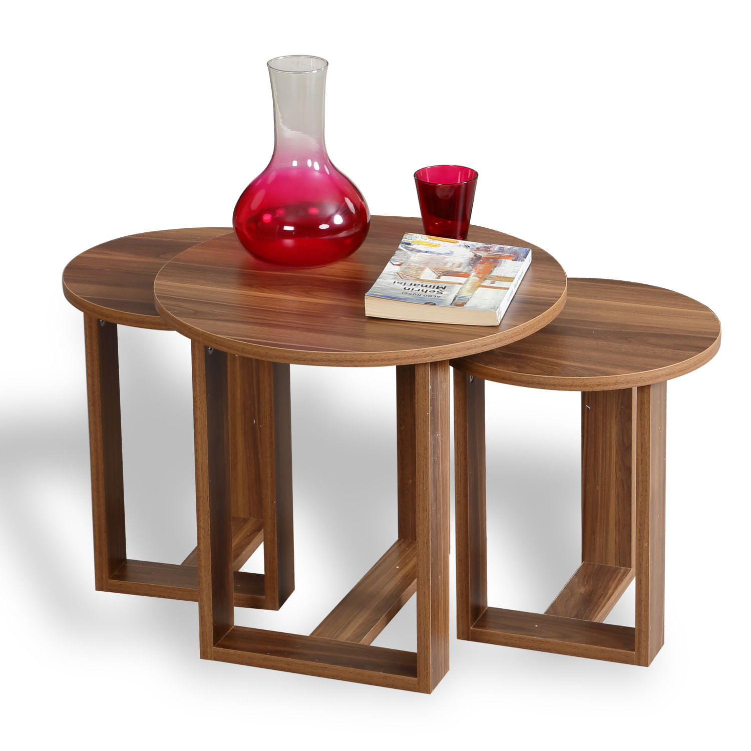 Set masute de cafea, Hanah Home, pal melaminat, nuc, 3 piese — imaginea 3