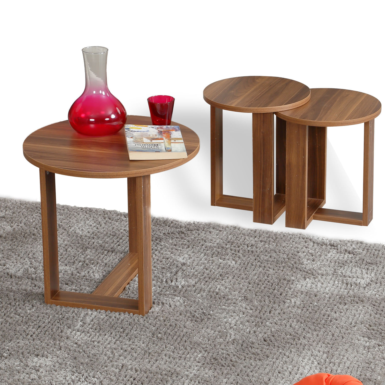 Set masute de cafea, Hanah Home, pal melaminat, nuc, 3 piese — imaginea 4