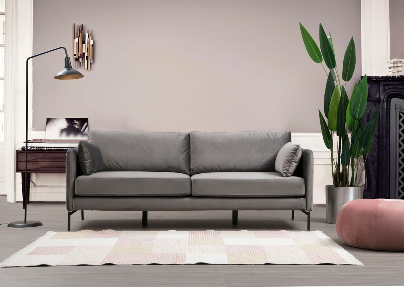 Canapea 3 locuri, Atelier Del Sofa, lemn fag si pal, gri, 217x87x90 cm — imaginea 4