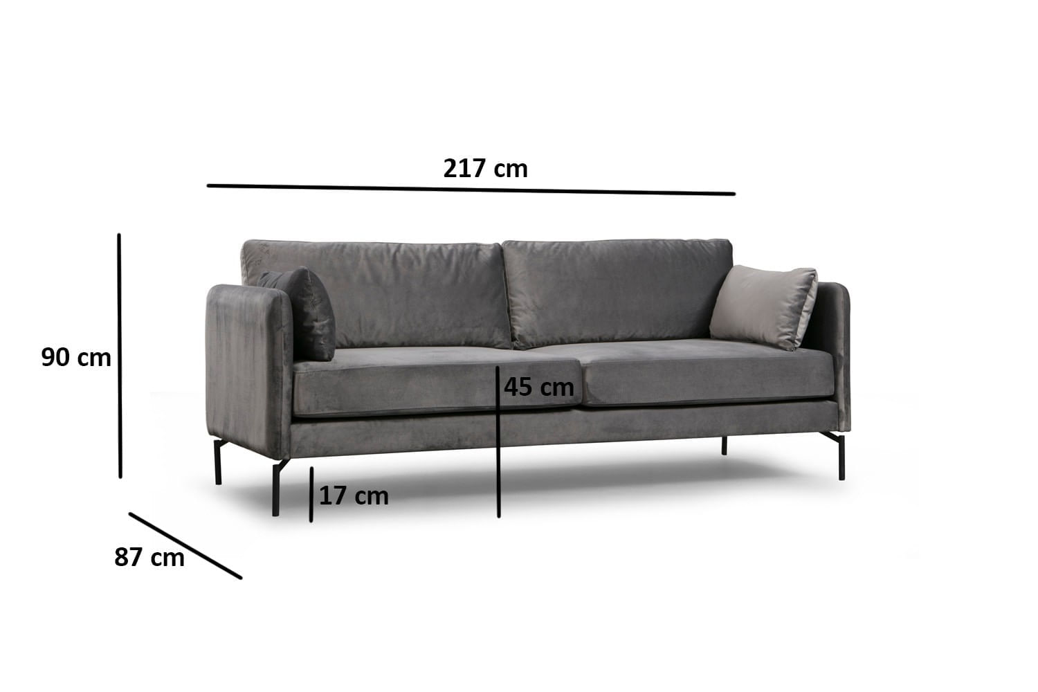 Canapea 3 locuri, Atelier Del Sofa, lemn fag si pal, gri, 217x87x90 cm — imaginea 5