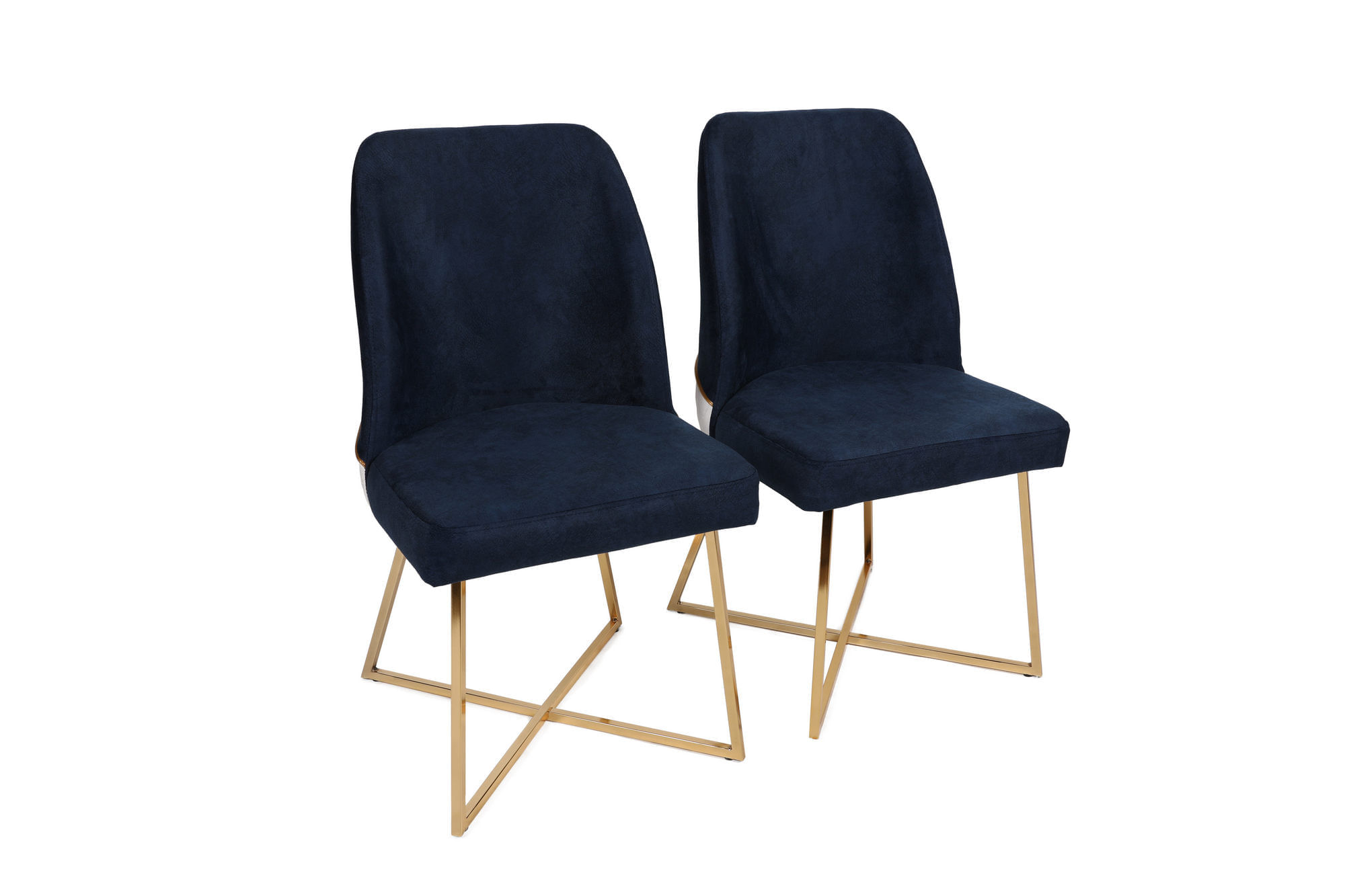Set scaune, Hanah Home, metal, catifea, auriu, albastru inchis, 50x49x90 cm — imaginea 2