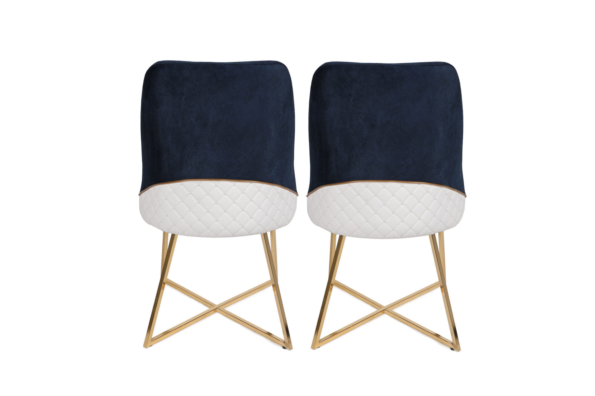 Set scaune, Hanah Home, metal, catifea, auriu, albastru inchis, 50x49x90 cm — imaginea 3