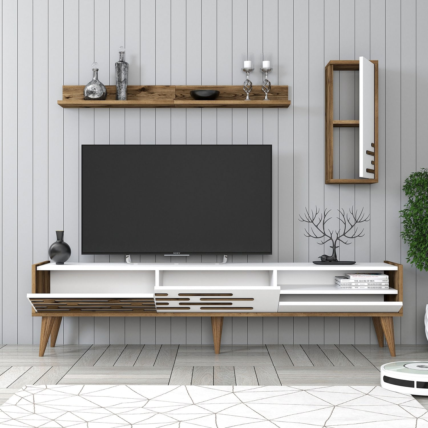 Comoda tv, Hanah Home, pal melaminat, nuc si alb, 180x45x35 cm, 845HCT5343 — imaginea 3