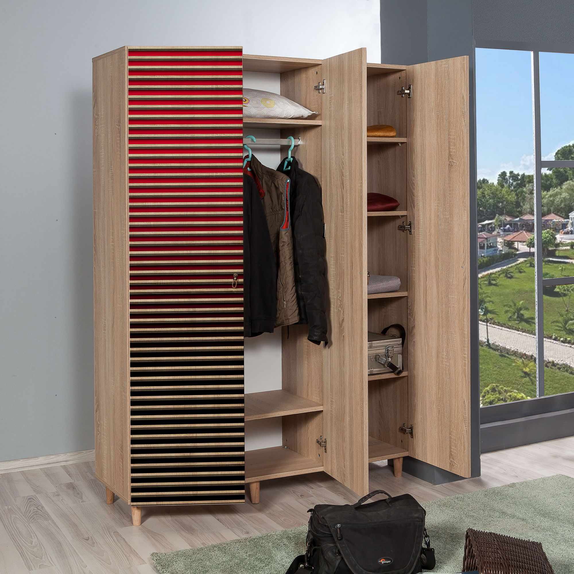 Sifonier, Hanah Home, pal melaminat, stejar sonoma, 135x52x192 cm, 863SPH4213 — imaginea 3