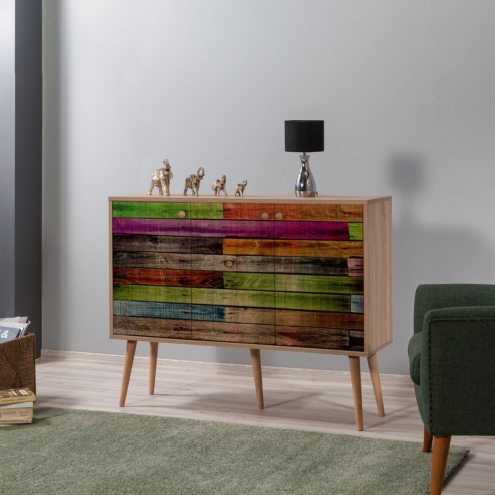 Consola, Hanah Home, panou aglomerat cu melamina, stejar sonoma, 120x36x90 cm — imaginea 5