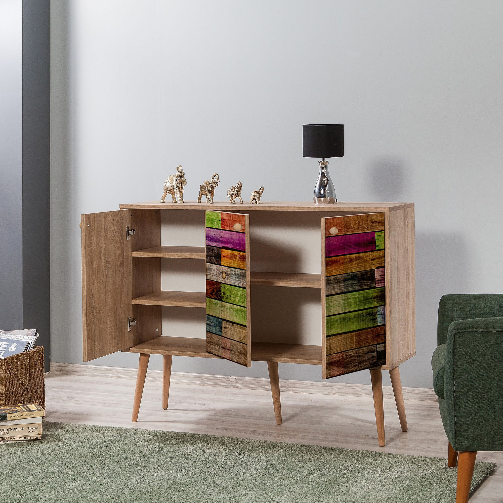 Consola, Hanah Home, panou aglomerat cu melamina, stejar sonoma, 120x36x90 cm — imaginea 6