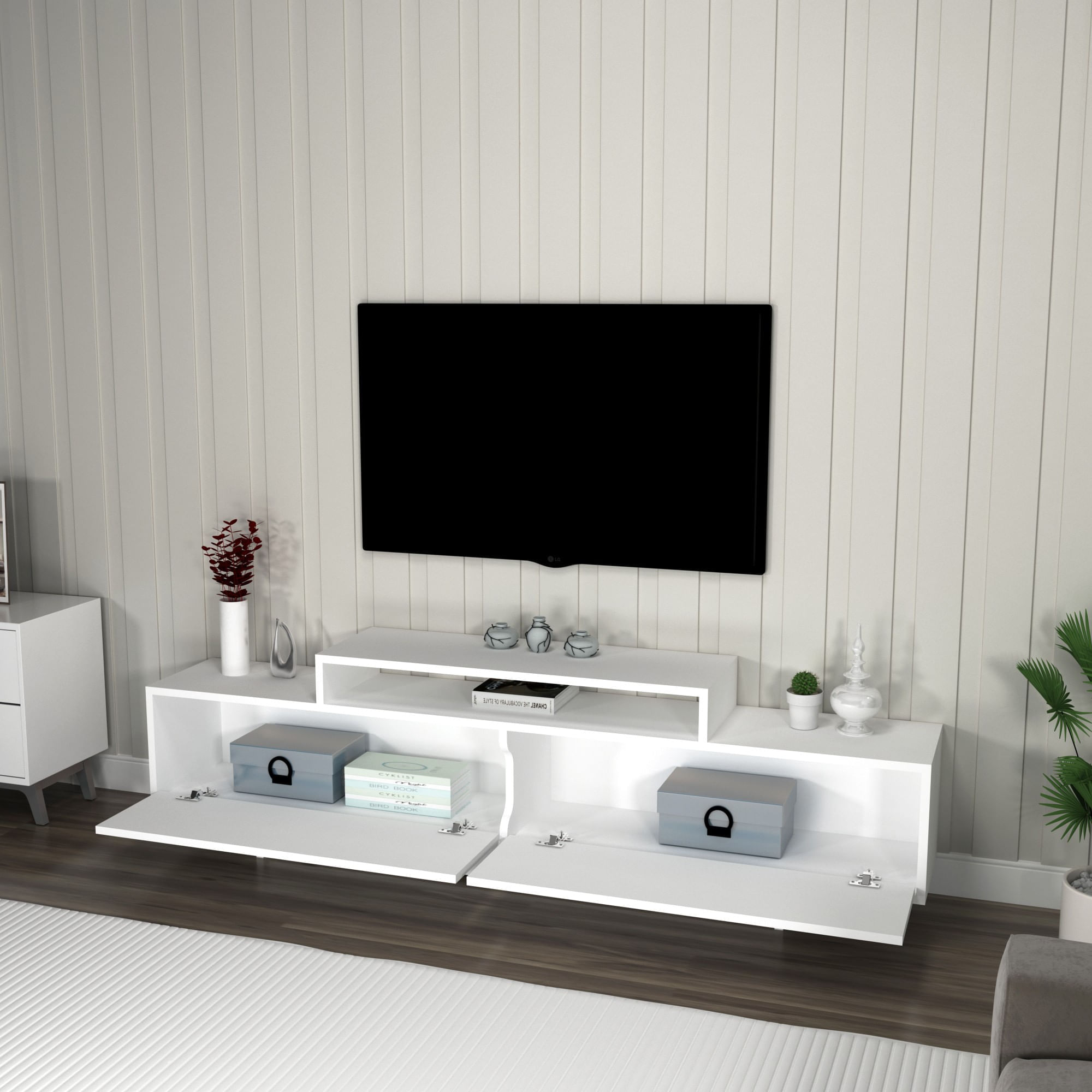 Comoda tv, Hanah Home, pal melaminat, alb, 180x50.2x29.6 cm — imaginea 3