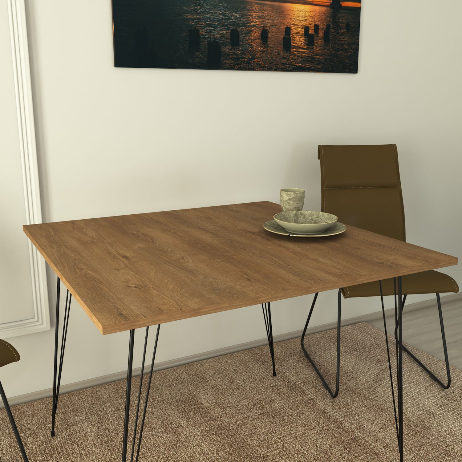 Masa, Hanah Home, pal melaminat, stejar caucazian, 90x90x75 cm — imaginea 2